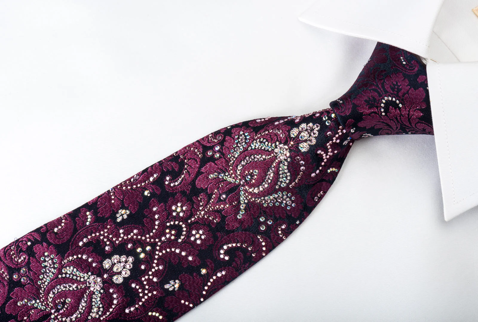 Renoma Rhinestone Tie Purple Damask On Black With Silver Sparkles - Image 8