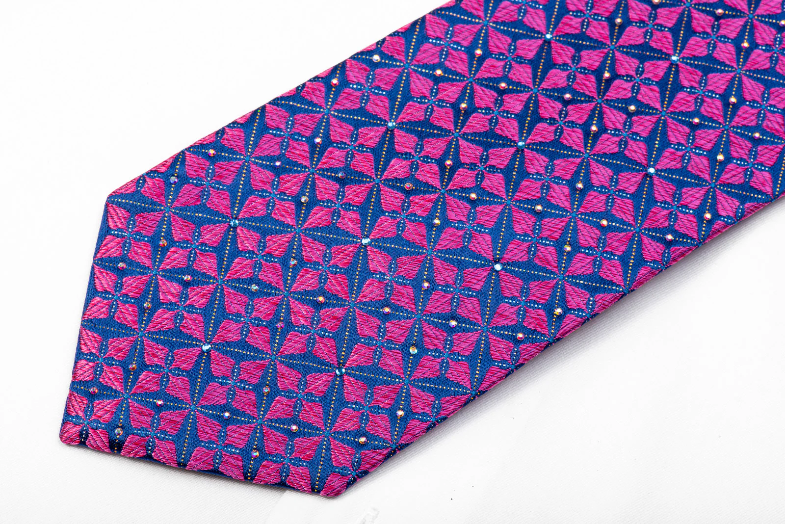 Renoma Rhinestone Tie Purple Geometric On Blue With Silver Sparkles - Image 4