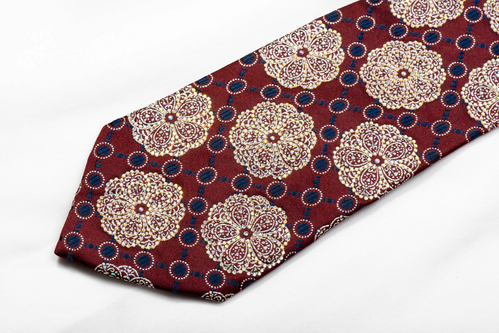 Renoma Rhinestone Tie Silver Medallions On Burgundy With Silver Sparkles - Image 3
