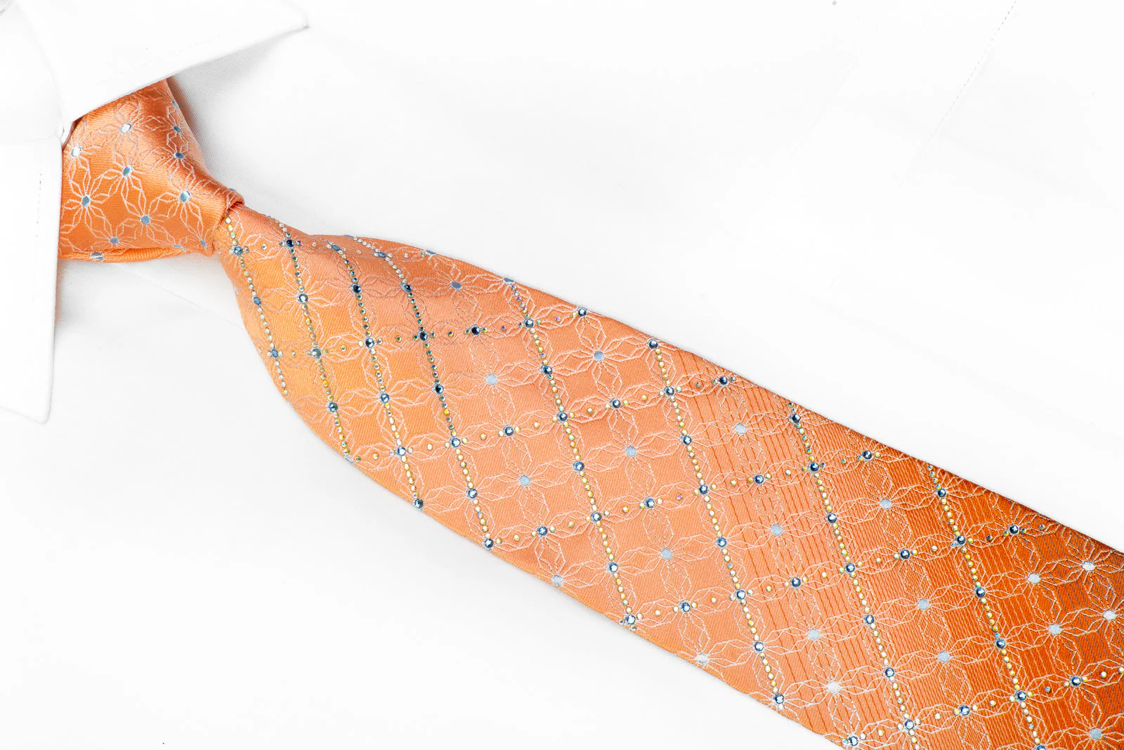Renoma Rhinestone Tie Silver Trellis On Peach Orange - Image 2