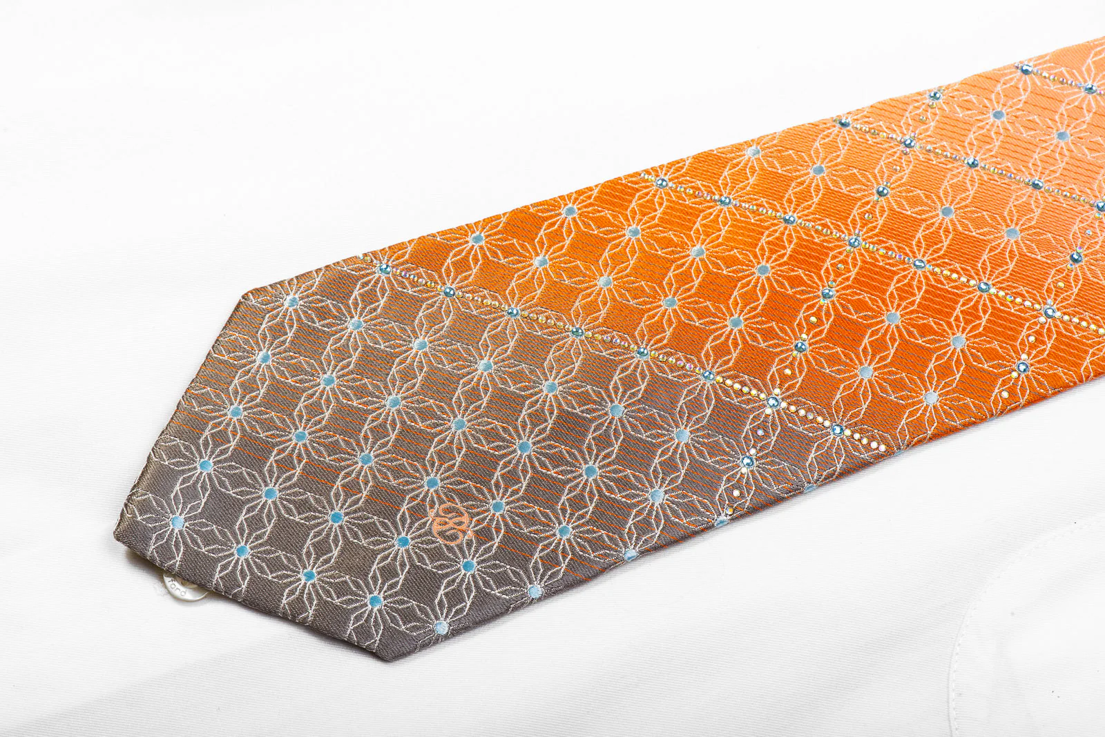 Renoma Rhinestone Tie Silver Trellis On Peach Orange - Image 3
