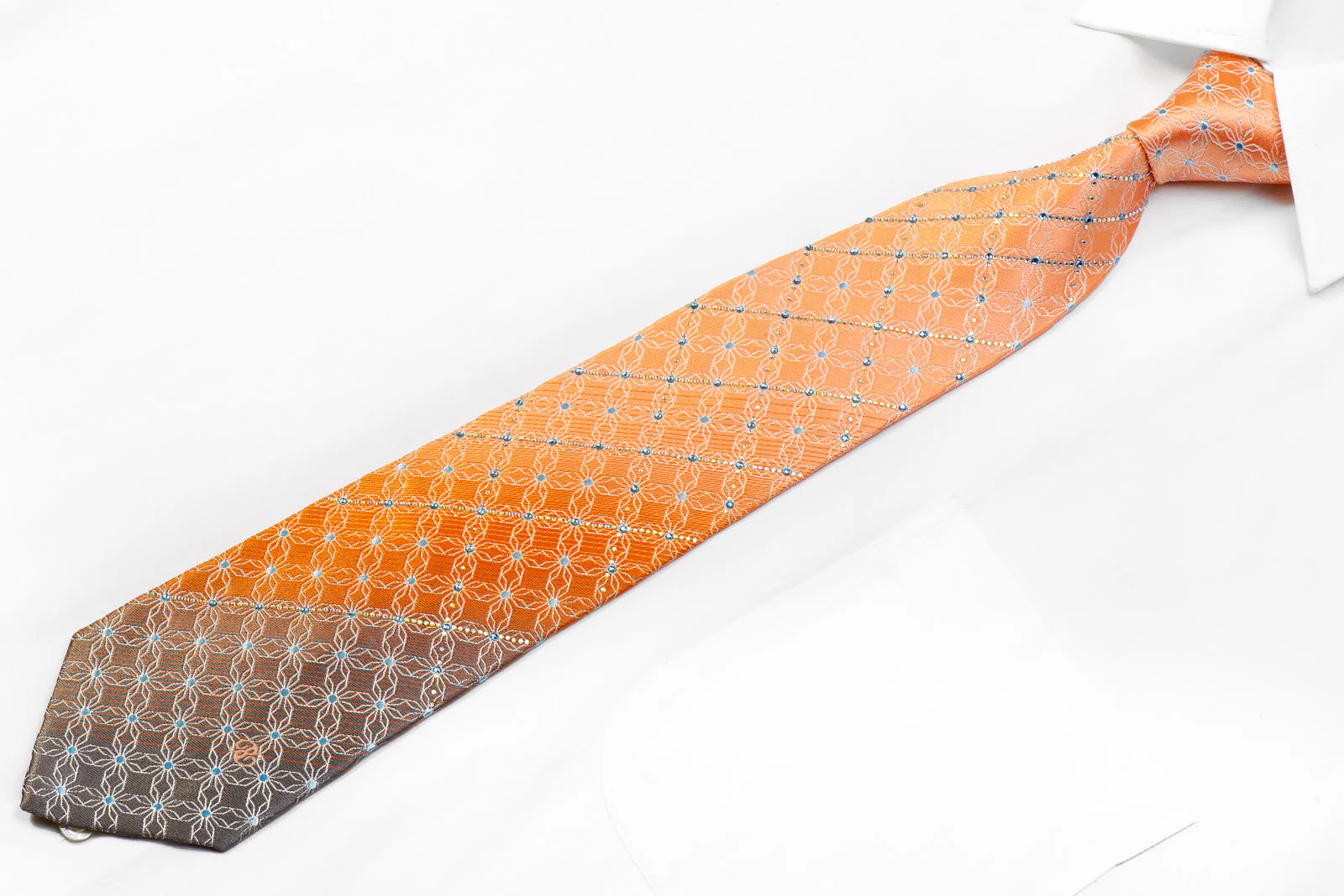 Renoma Rhinestone Tie Silver Trellis On Peach Orange - Image 4