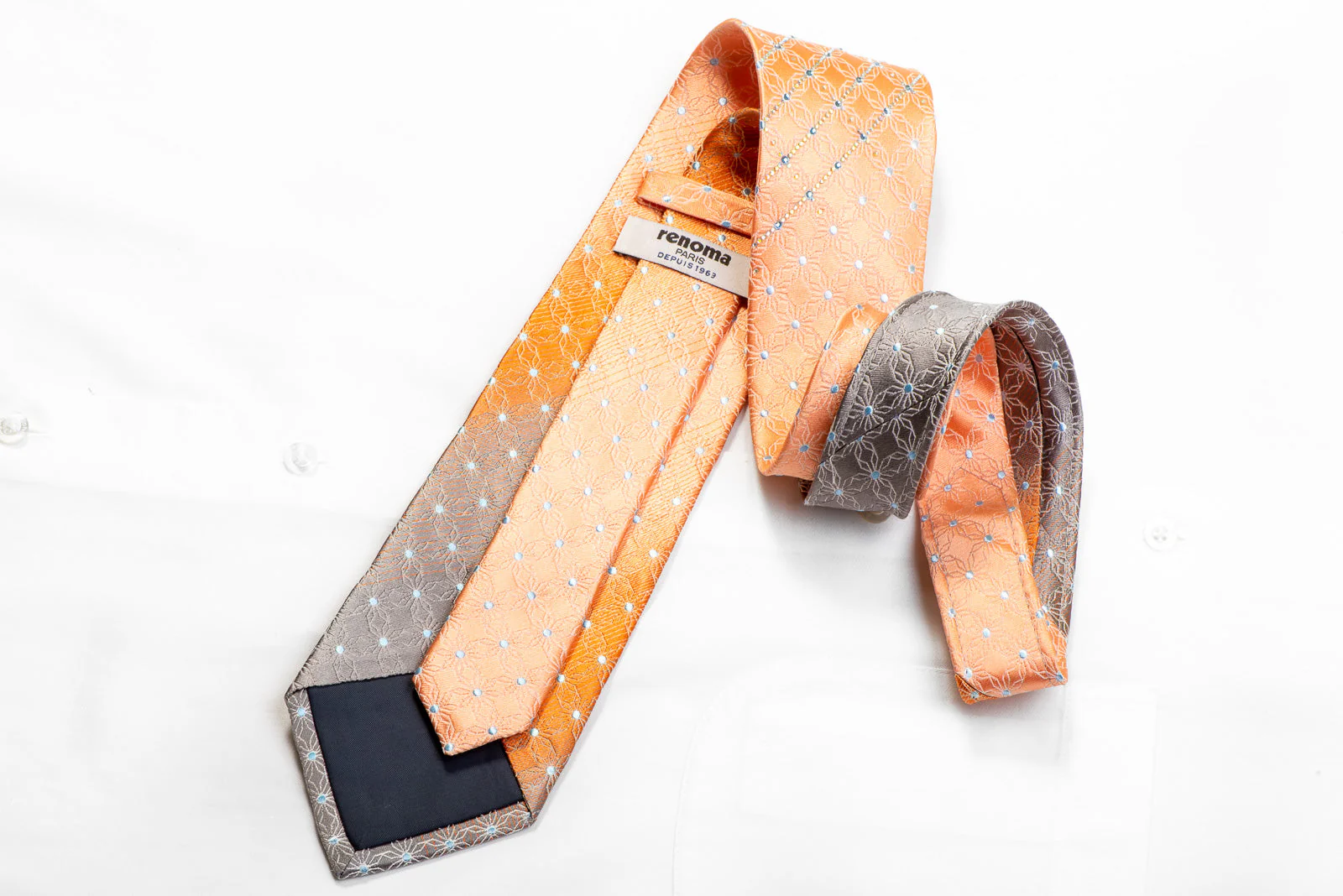 Renoma Rhinestone Tie Silver Trellis On Peach Orange - Image 5