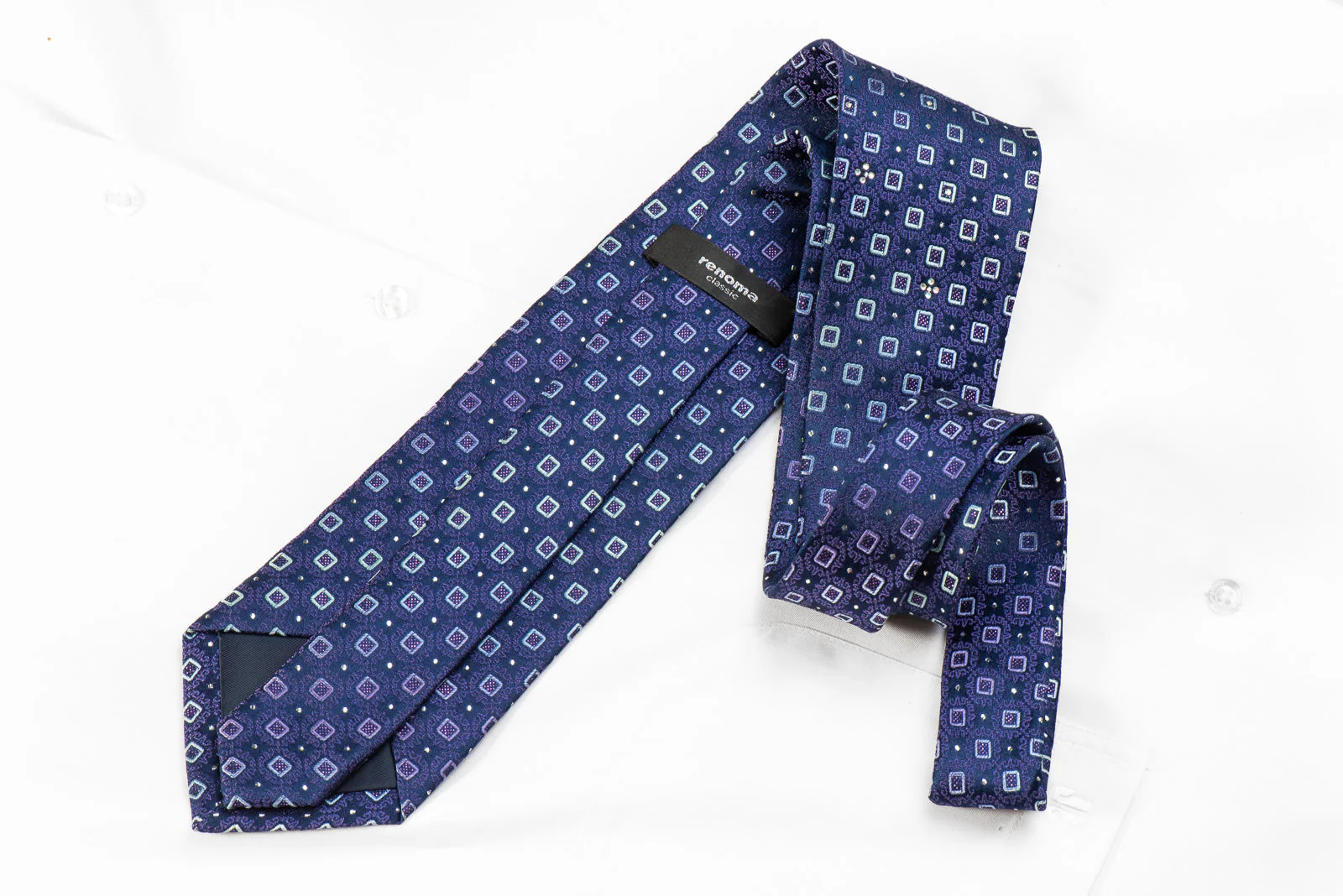Renoma Rhinestone Tie Squares & Cartouche On Navy With Sparkles - Image 4