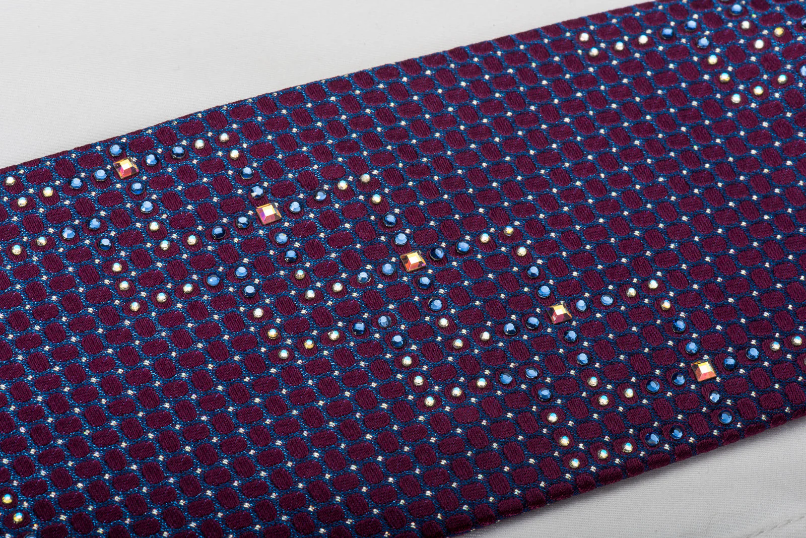 Renoma Silk Rhinestone Necktie Blue Trellis On Purple With Silver Sparkles - Image 3