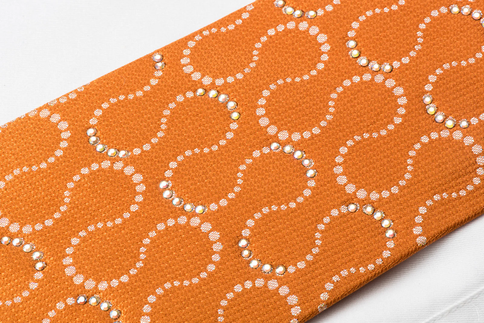 Renoma Silk Rhinestone Necktie Silver Waves On Orange With Silver Sparkles - Image 4
