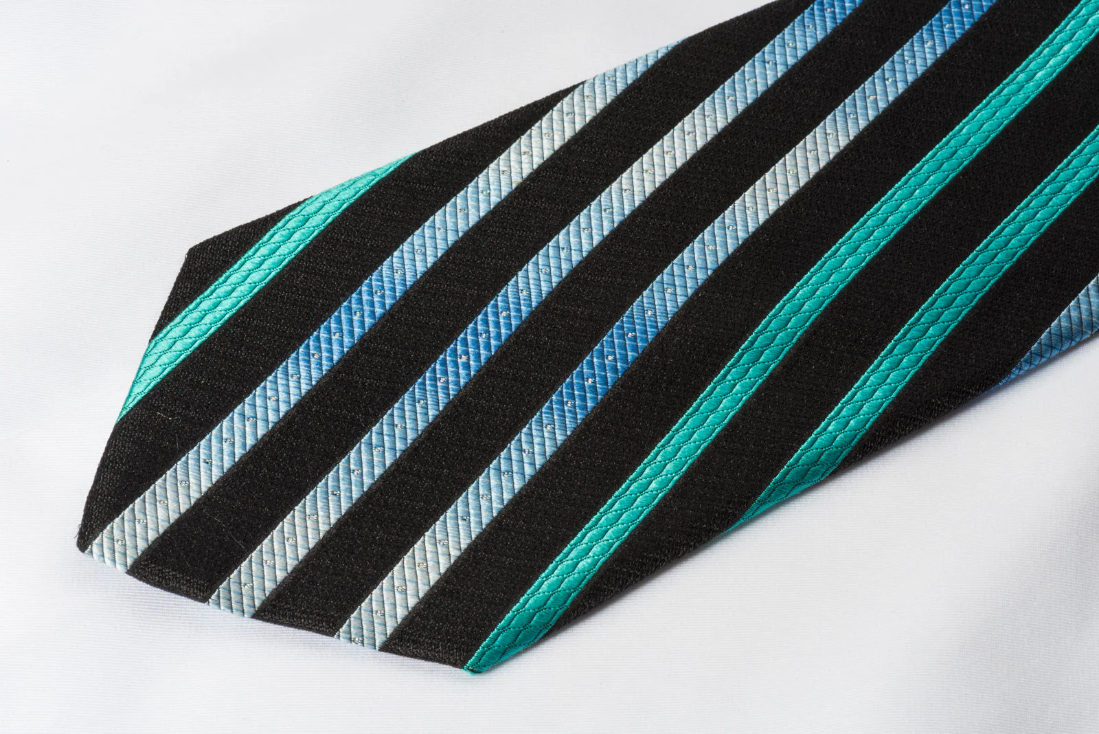 Renoma Silk Rhinestone Necktie Turquoise Stripes On Blue With Silver Sparkles - Image 2