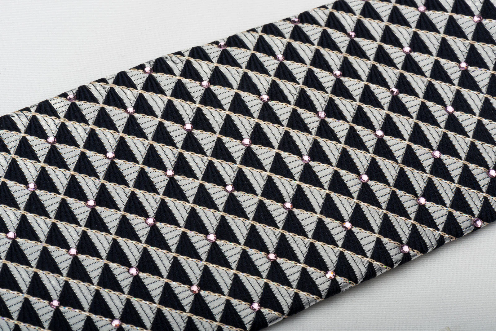 Renoma Silk Rhinestone Tie Silver Black Checkered With Silver Sparkles - Image 4
