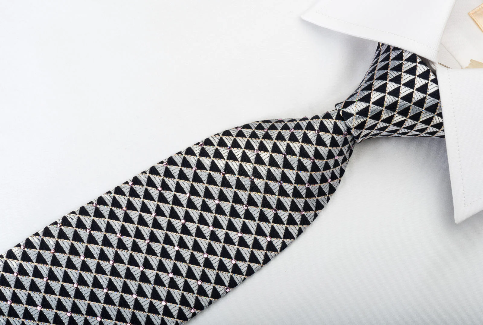 Renoma Silk Rhinestone Tie Silver Black Checkered With Silver Sparkles - Image 6