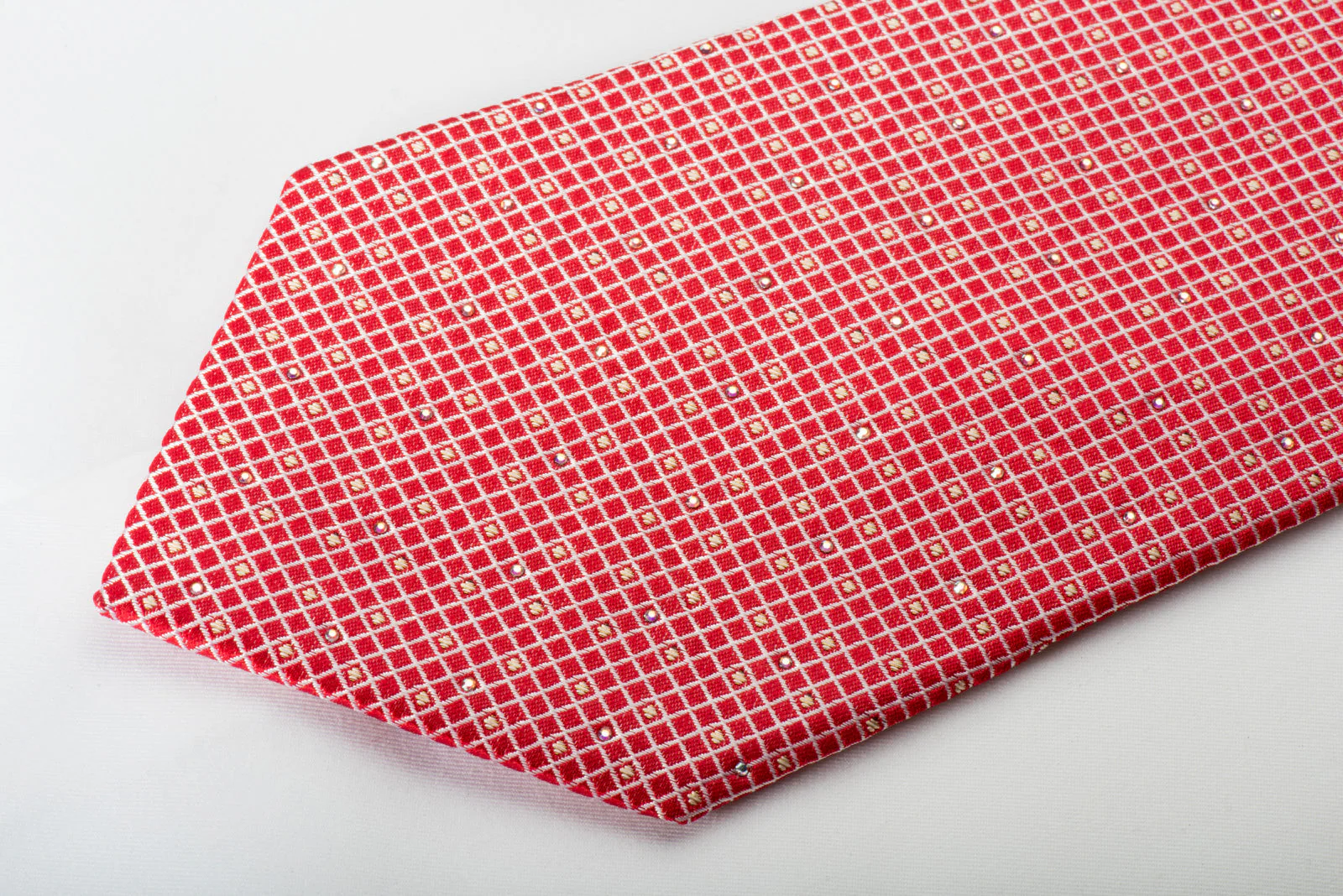 Renoma Silk Tie Silver Trellis On Red With Rhinestones - Image 2