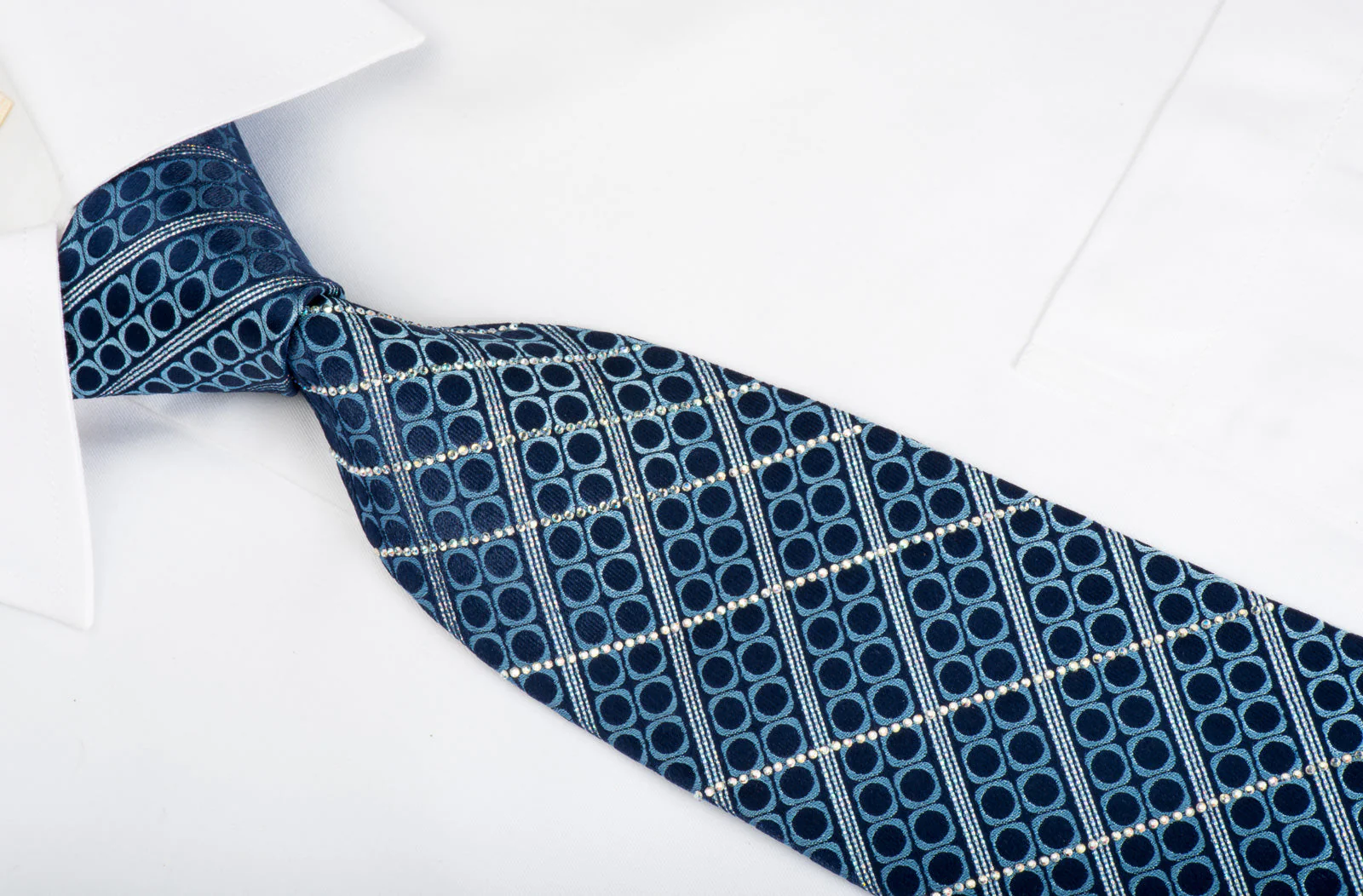 Renoma Striped Rhinestone Necktie On Blue With Silver Sparkles - Image 5