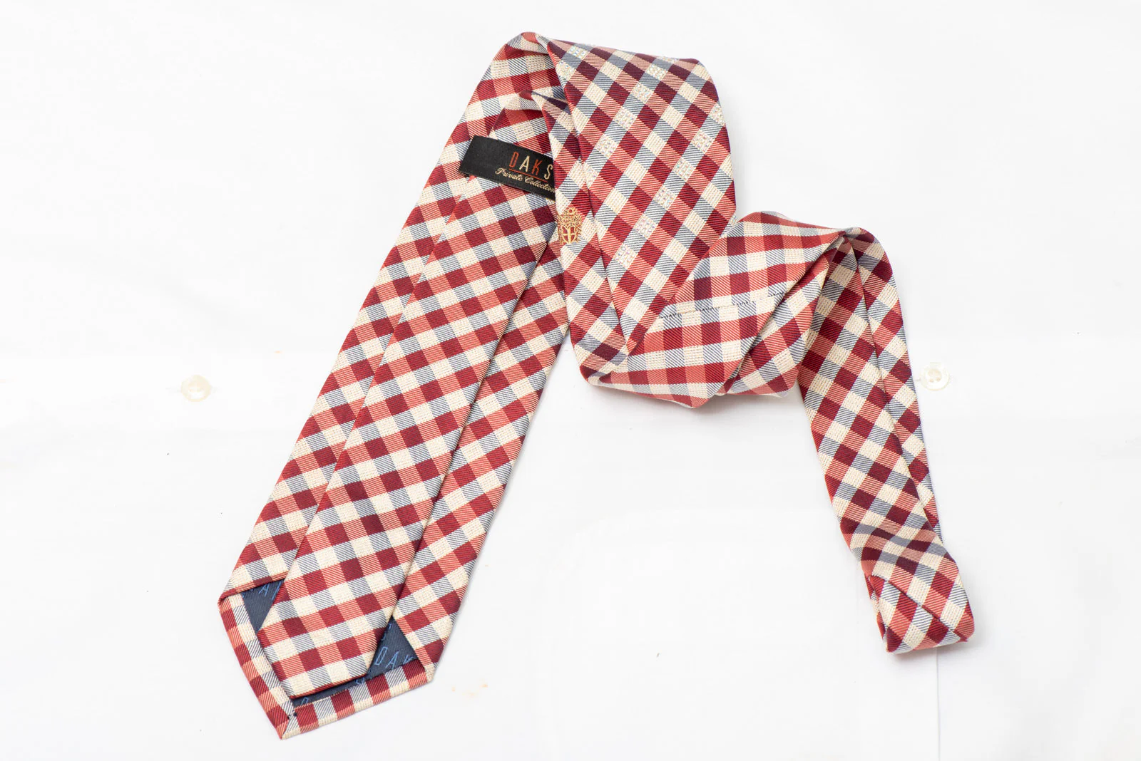Rhinestone Gingham Silk Necktie – Red & Cream - Image 3