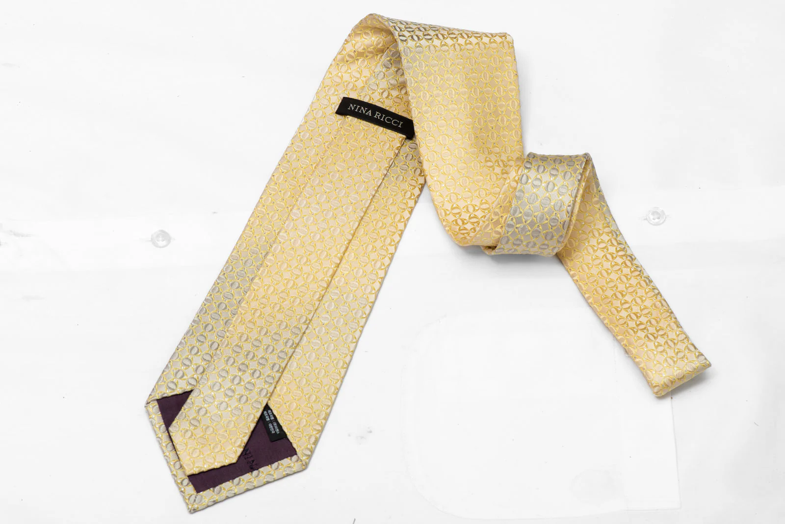 Rhinestone Silk Necktie Geometric On Yellow with Silver Sparkles - Image 3