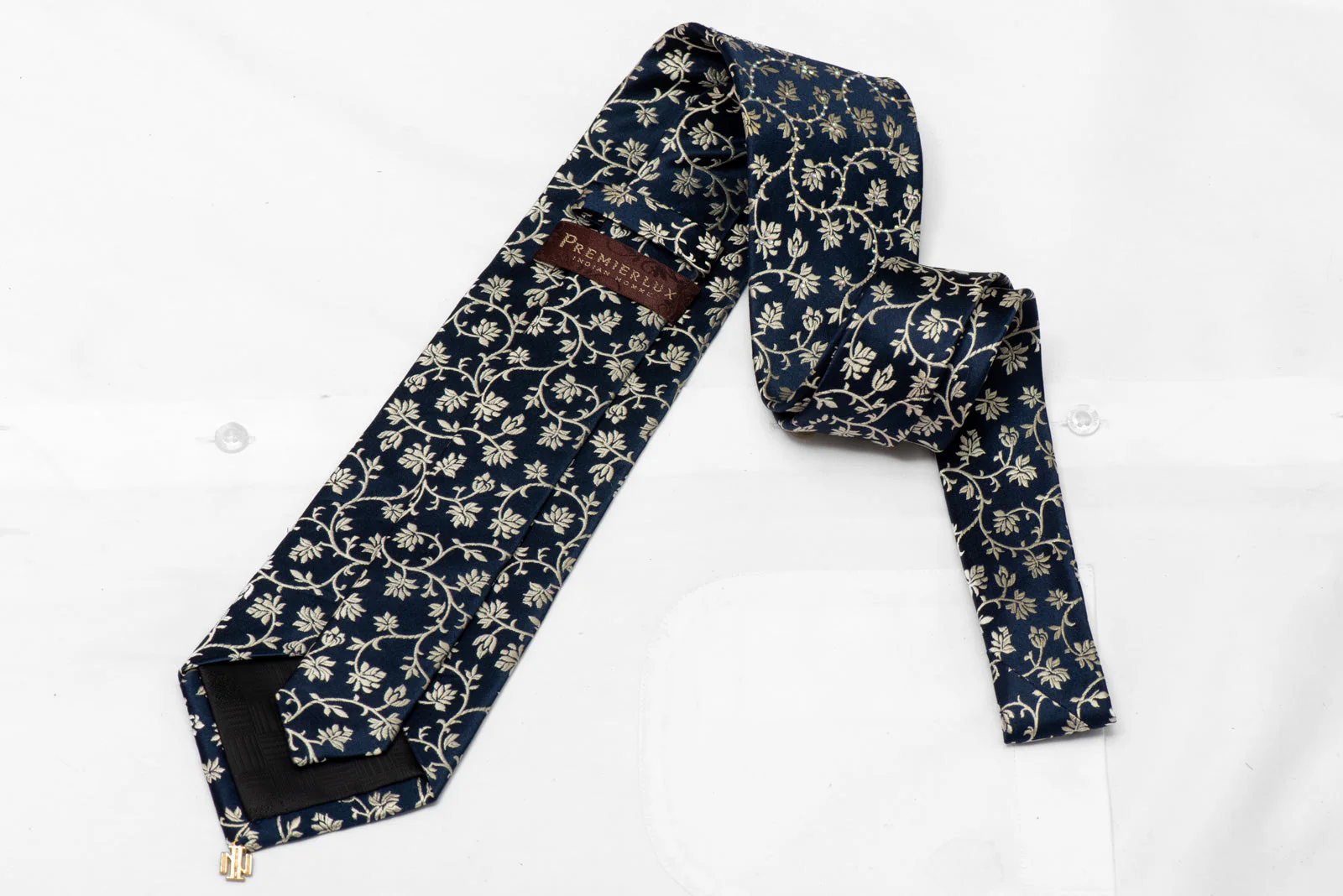 Rhinestone Silk Necktie Gold Vines On Navy - Image 3