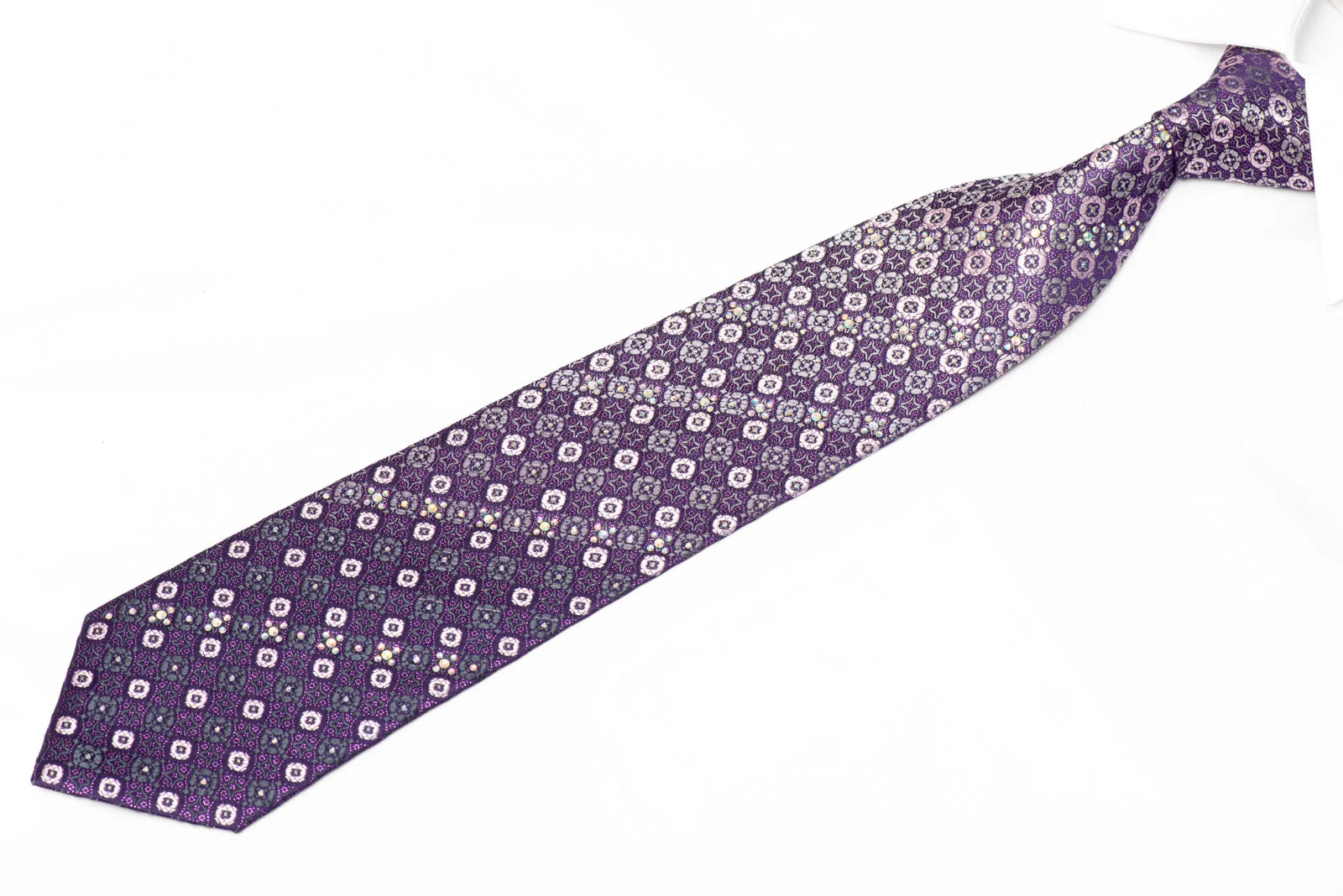 Rhinestone Silk Necktie - Purple Medallion - Image 2