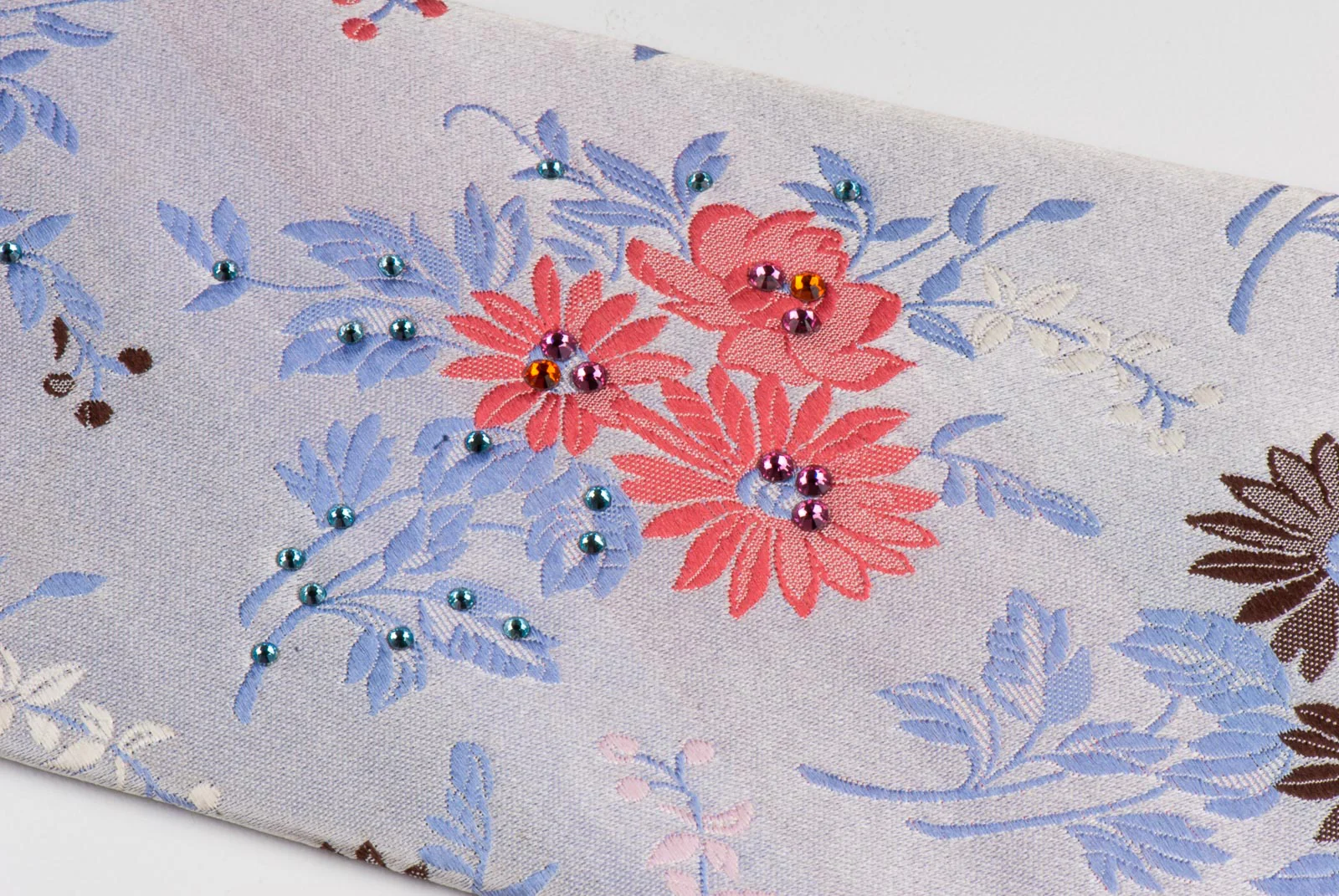 Rhinestone Silk Tie By Park Land Floral Design On Light Blue Classic 3 1/2 Inch - Image 5