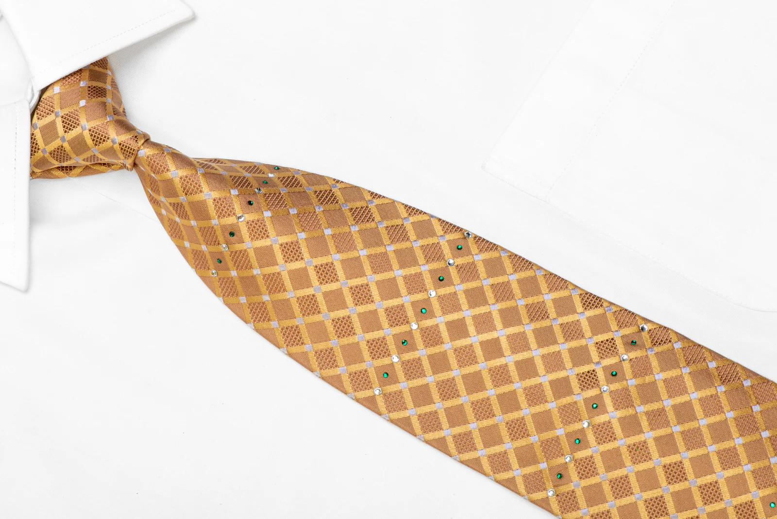 Rhinestone Silk Tie Checked On Gold - Image 2