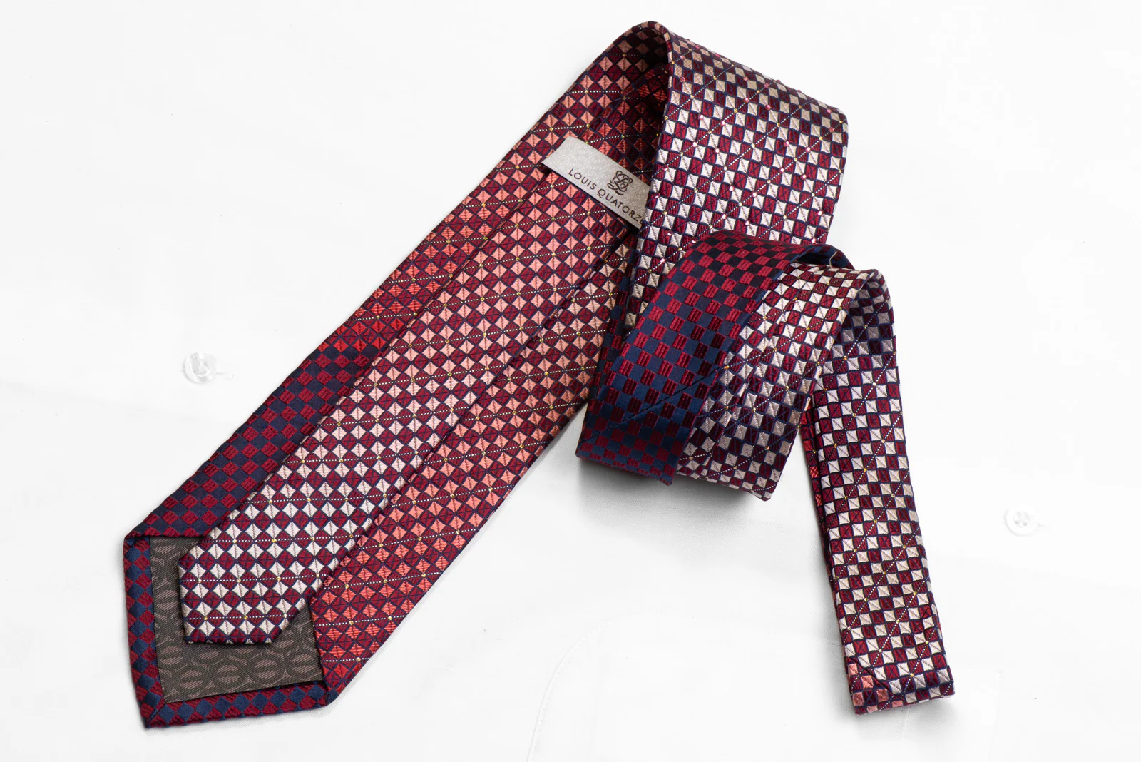 Rhinestone Silk Tie Silver Burgundy Navy Checkered With Silver Sparkles - Image 4