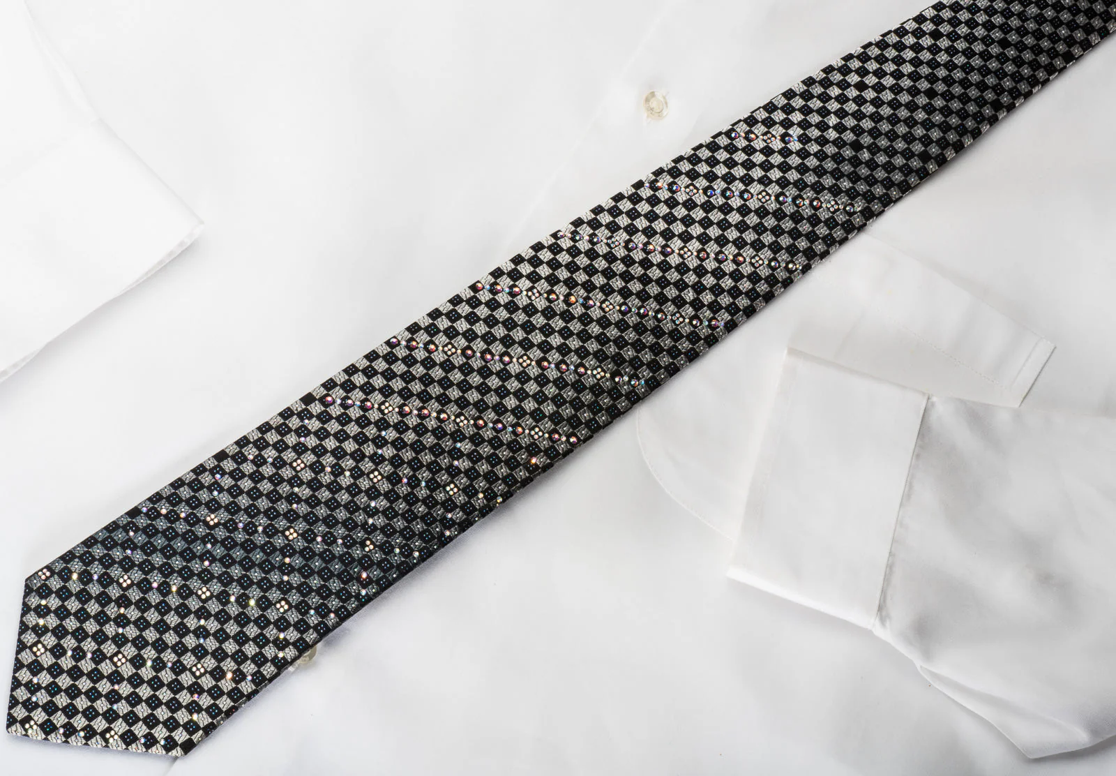 Roberta di Camerino Bling Rhinestone Necktie Silver Black Checkered With Sparkles - Image 6