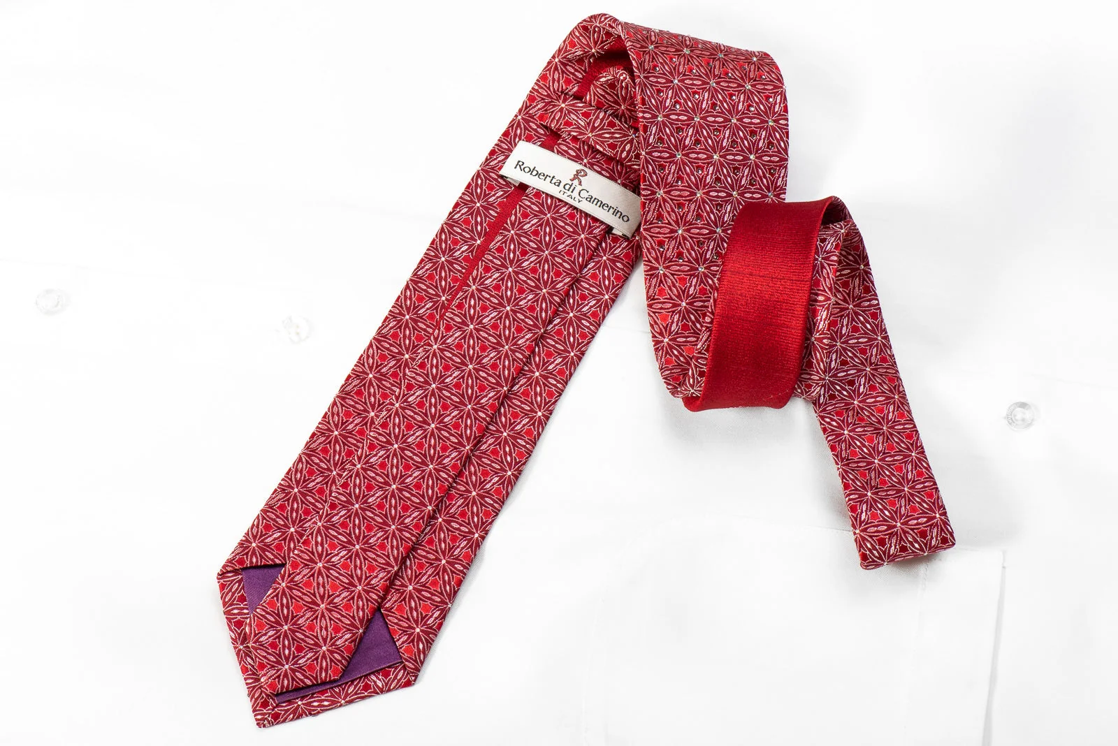 Roberta di Camerino Men's Crystal Rhinestone Silk Necktie Geometric On Burgundy With Sparkles - Image 4