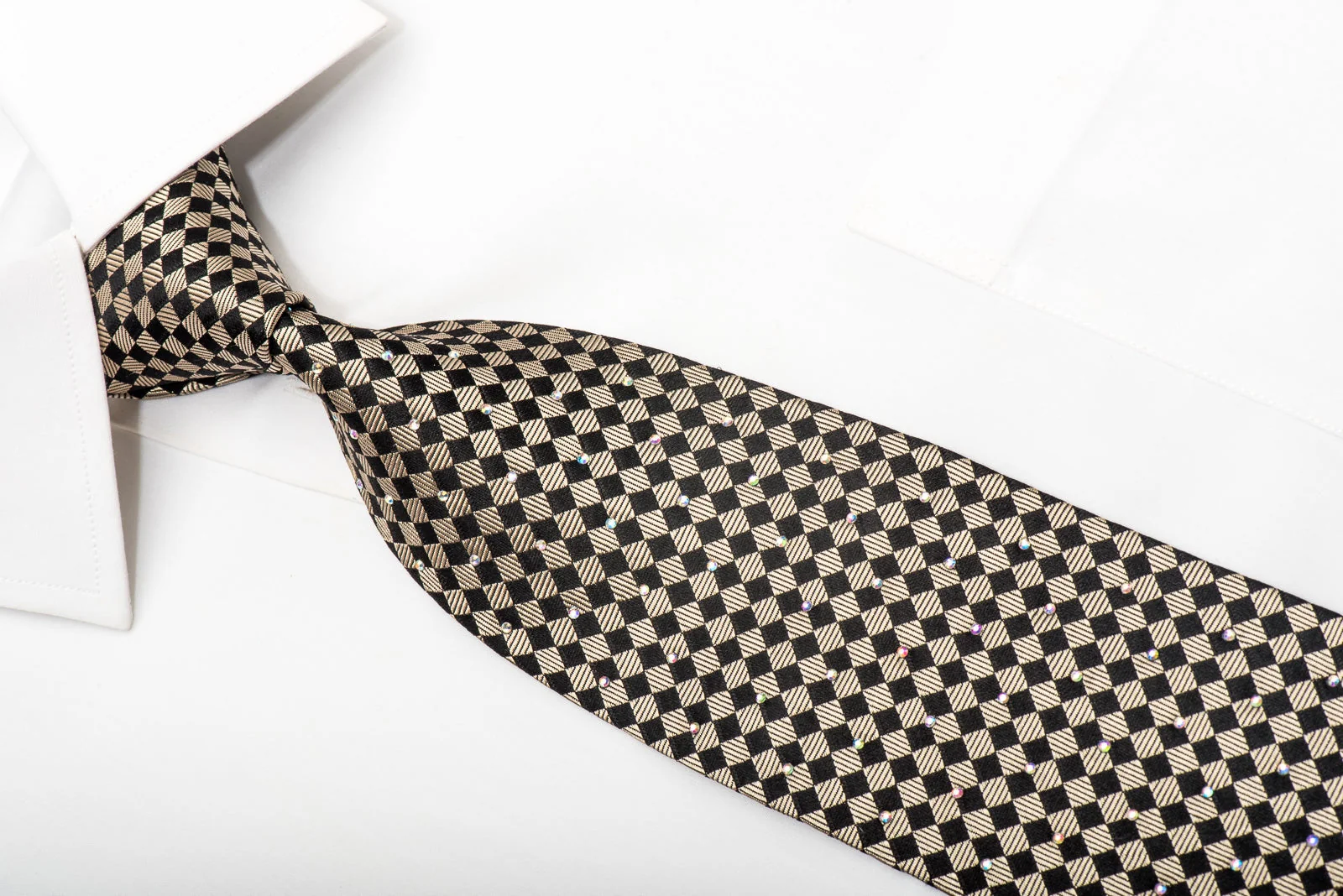 Roberta di Camerino Men's Silk Tie Gold Checkered Sparkling With Rhinestones - Image 2