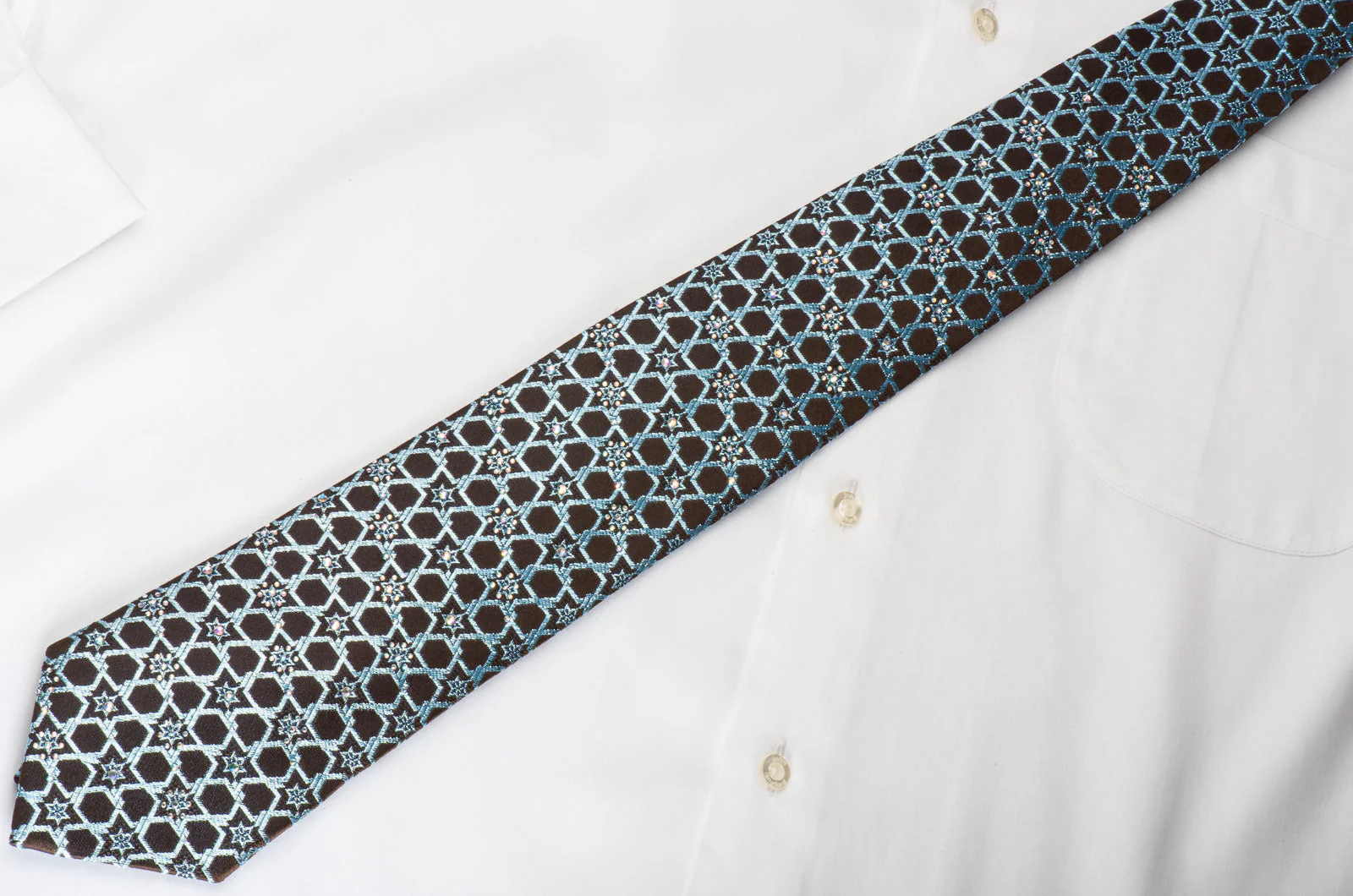 Roberta di Camerino Rhinestone Necktie Blue Silver Stars On Brown With Sparkles - Image 3