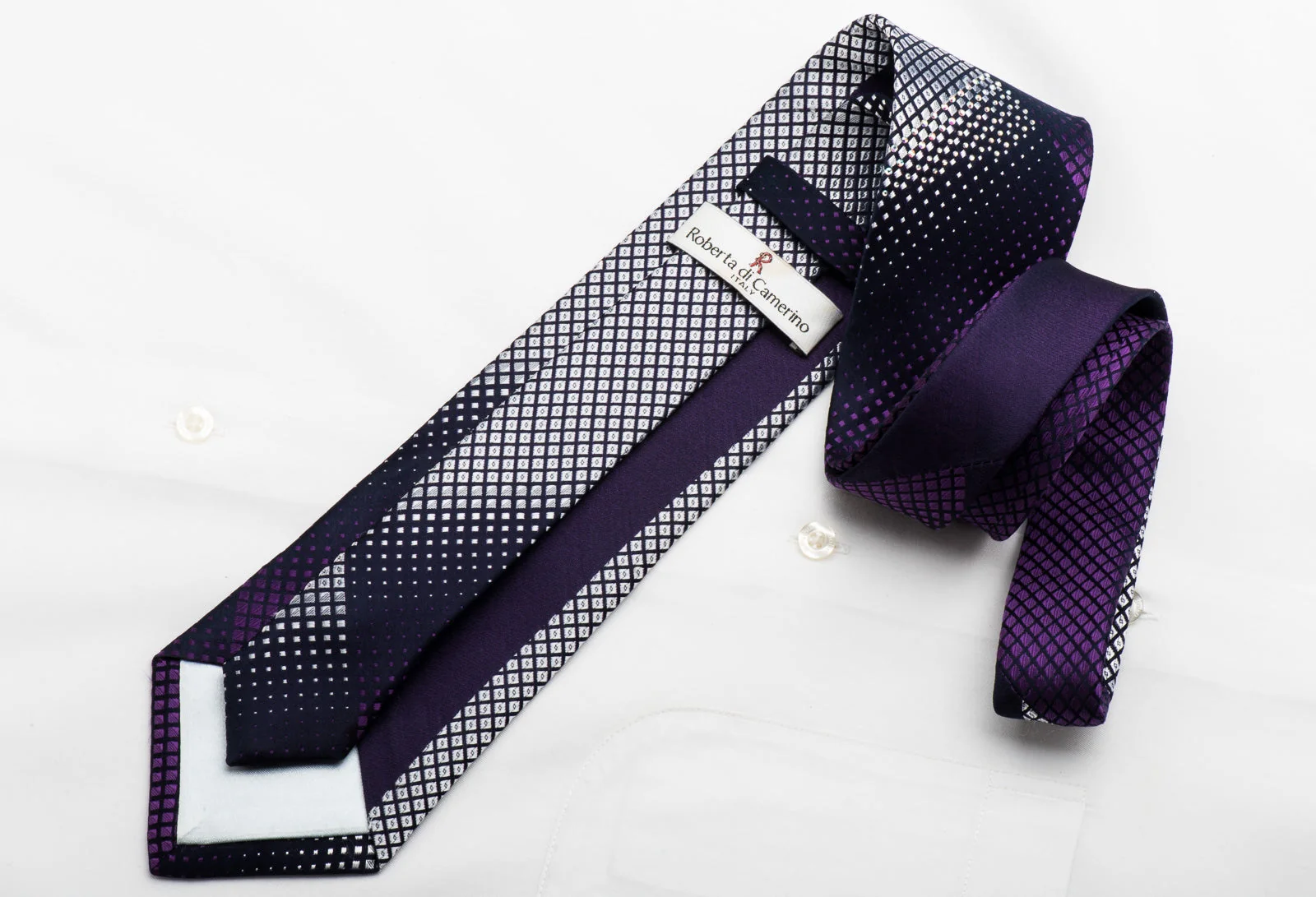 Roberta di Camerino Rhinestone Necktie Silver Checker On Purple - Image 4