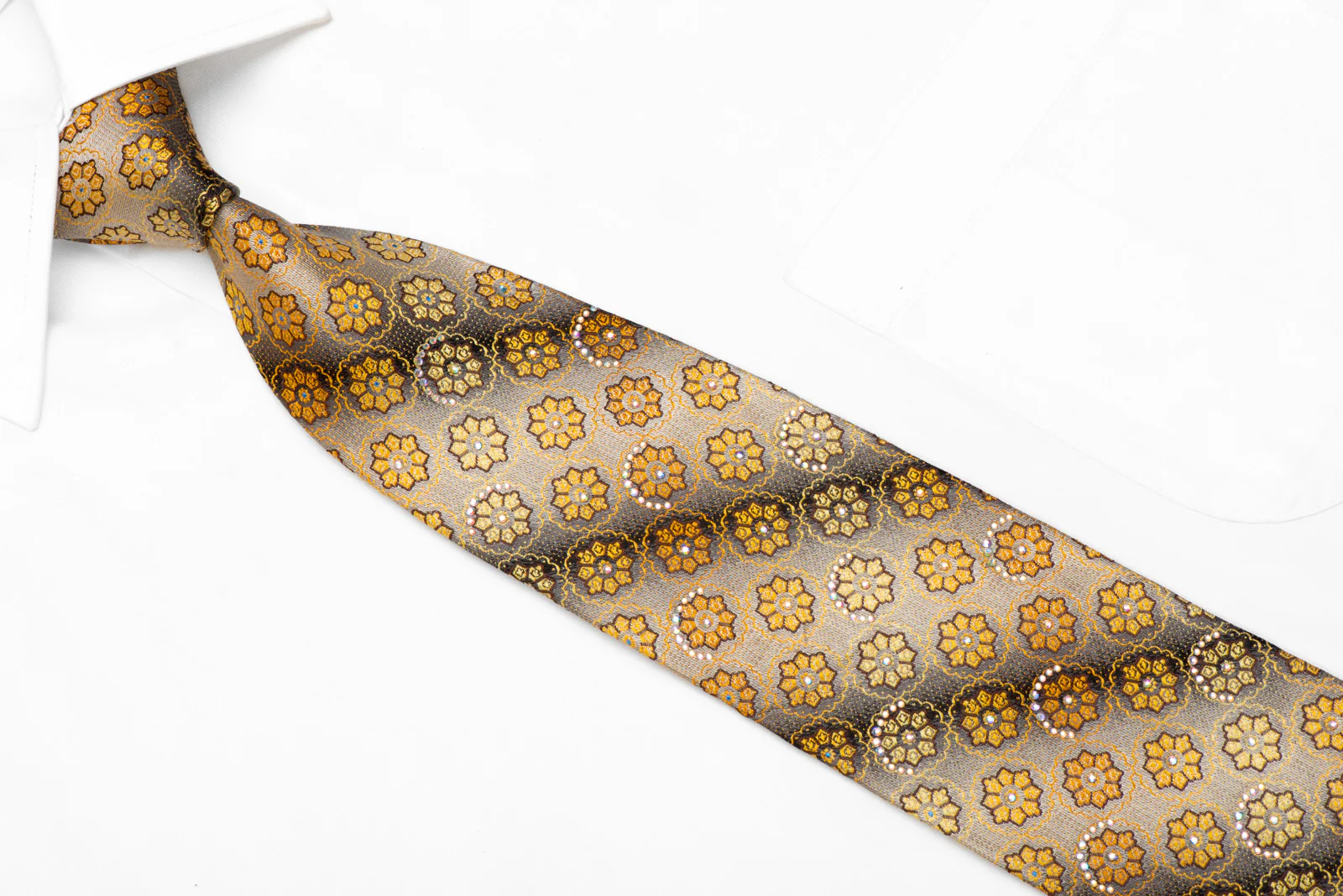 Roberta di Camerino Rhinestone Necktie Yellow Geometric GeometricFloral On Silver - Image 2