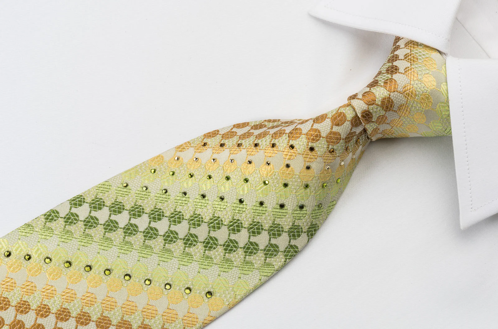 Roberta di Camerino Rhinestone Silk Necktie Green Yellow Geometric Dots - Image 2