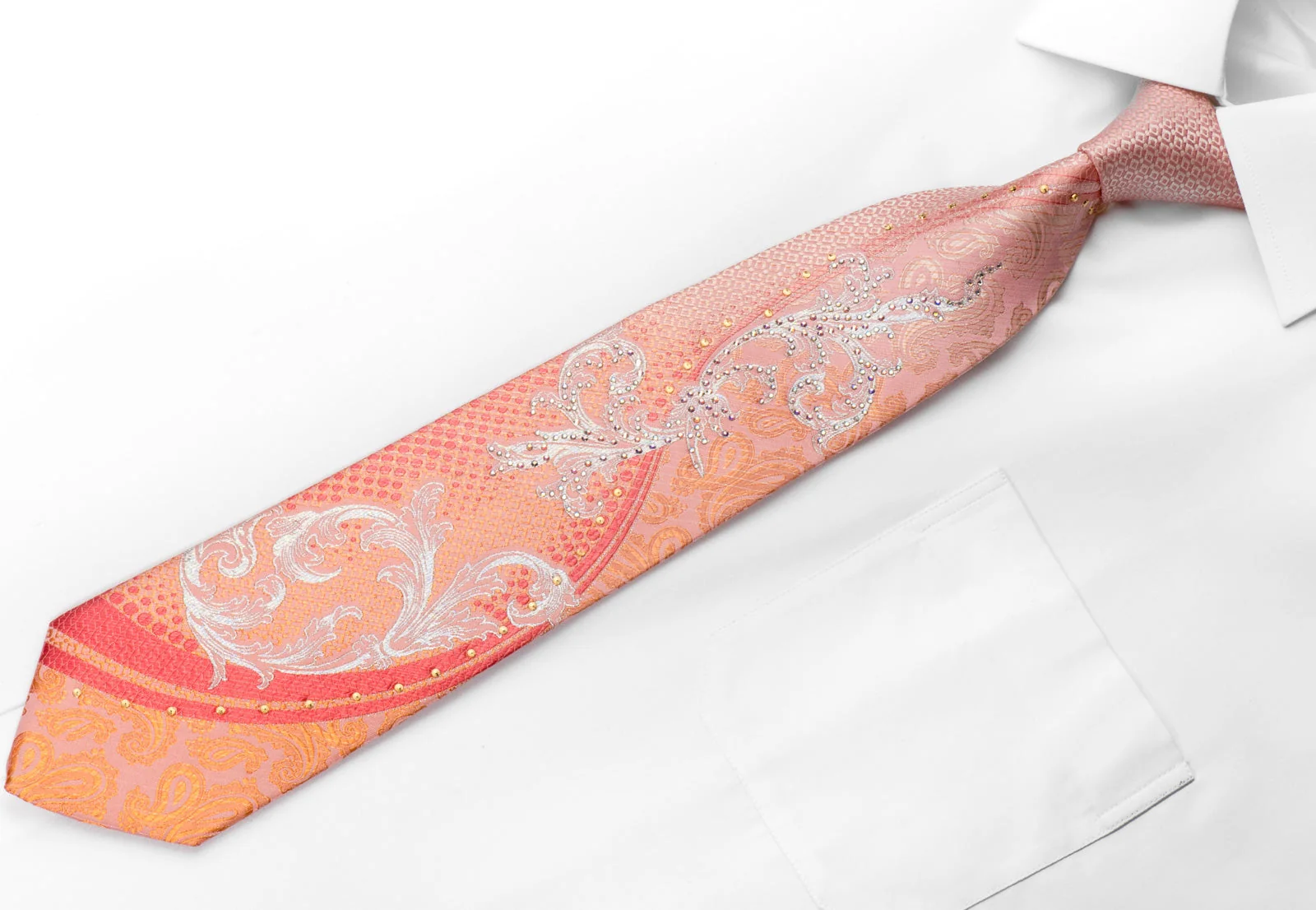 Roberta di Camerino Rhinestone Silk Tie Silver Acanthus On Pink With Sparkles - Image 5
