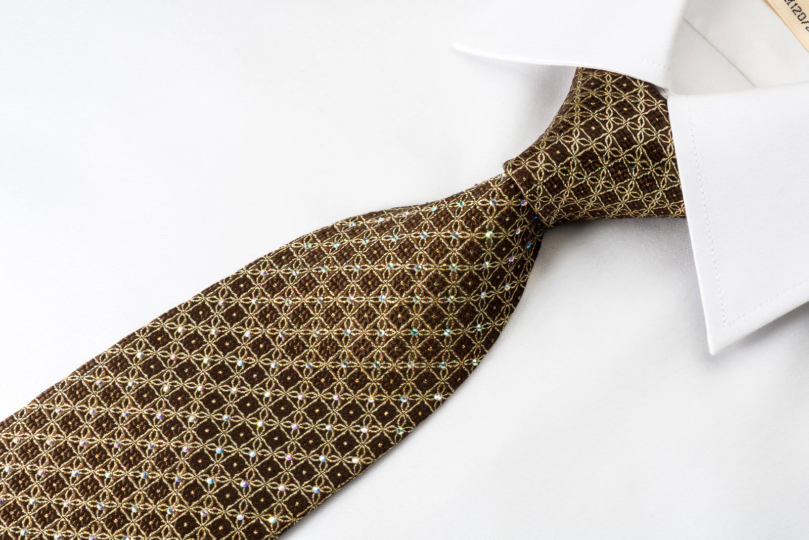 Roberta di Camerino Silk Rhinestone Tie Golden Trellis On Brown With Golden Sparkles - Image 5