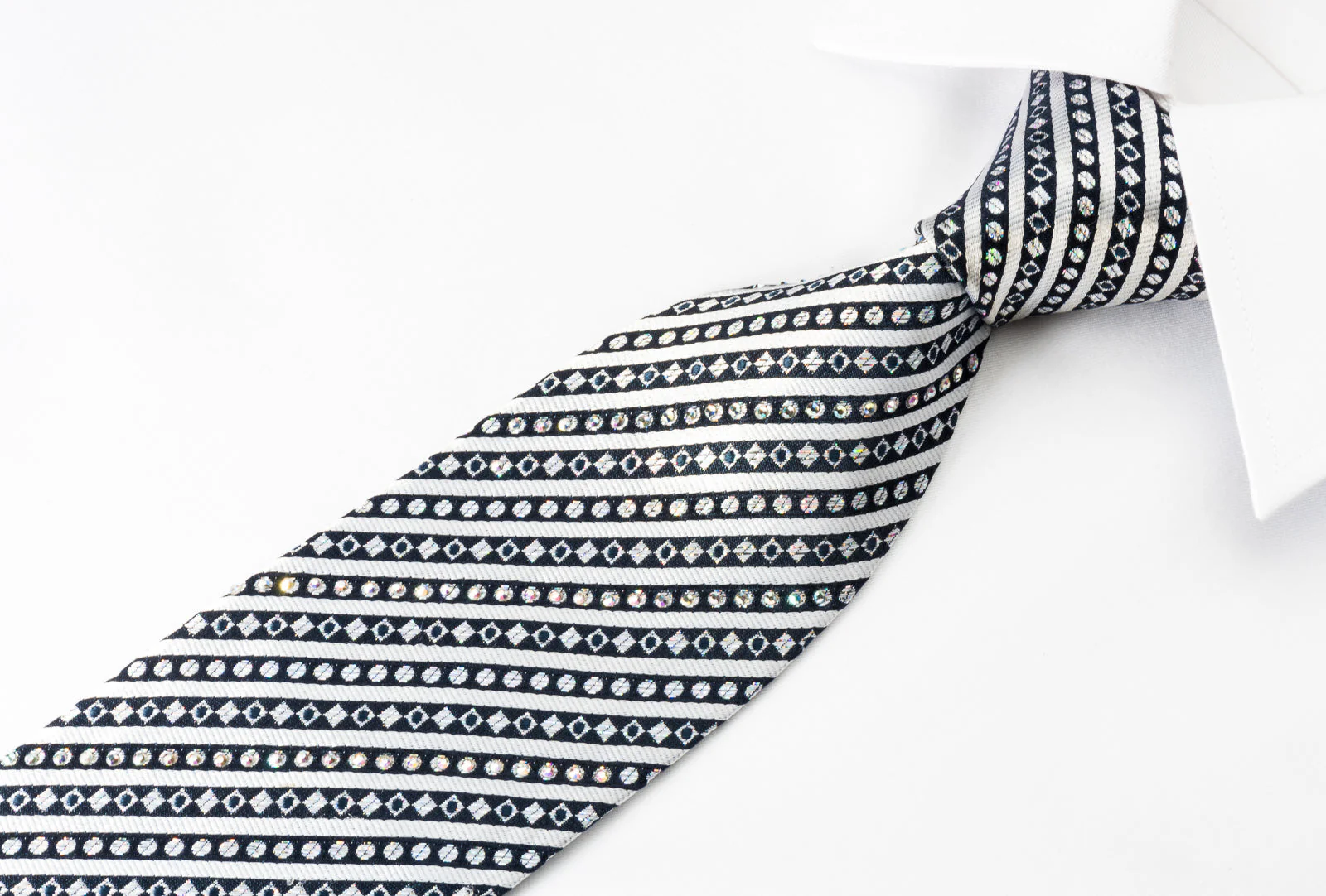 Roberta di Camerino Silk Rhinestone Tie Silver Stripes On Navy Blue With Silver Sparkles - Image 3