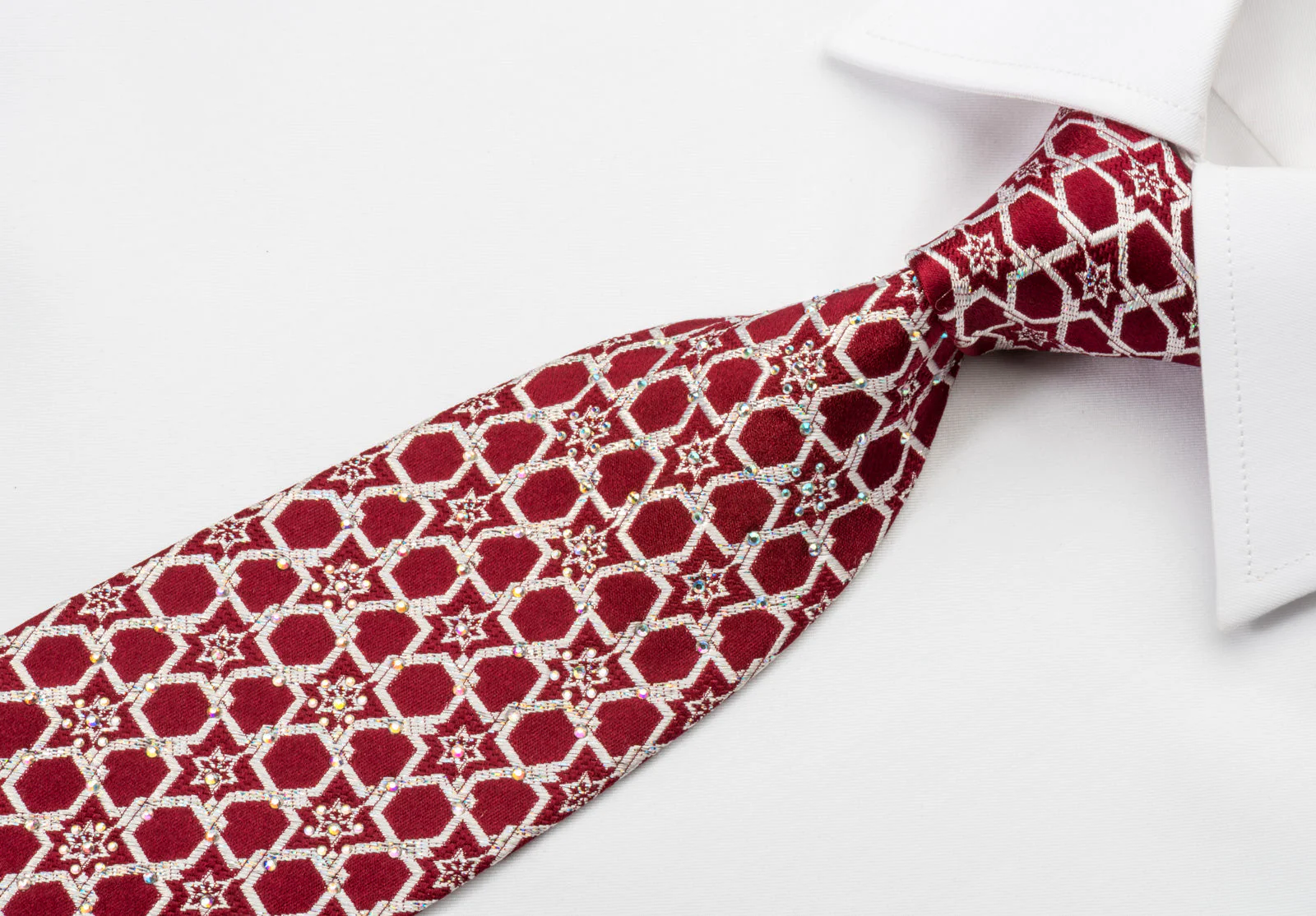 Roberta di Camerino Silk Rhinestone Tie Silver Star Trellis On Burgundy With Silver Sparkles - Image 2