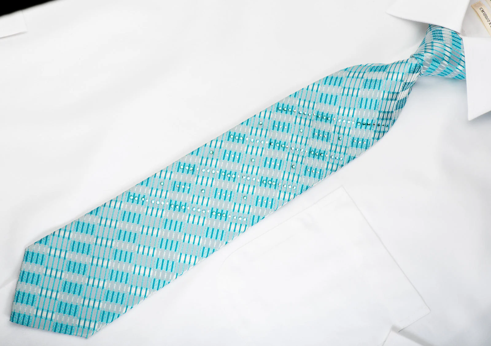 Roberta di Camerino Silk Tie Striped Checker On Blue With Rhinestones - Image 3