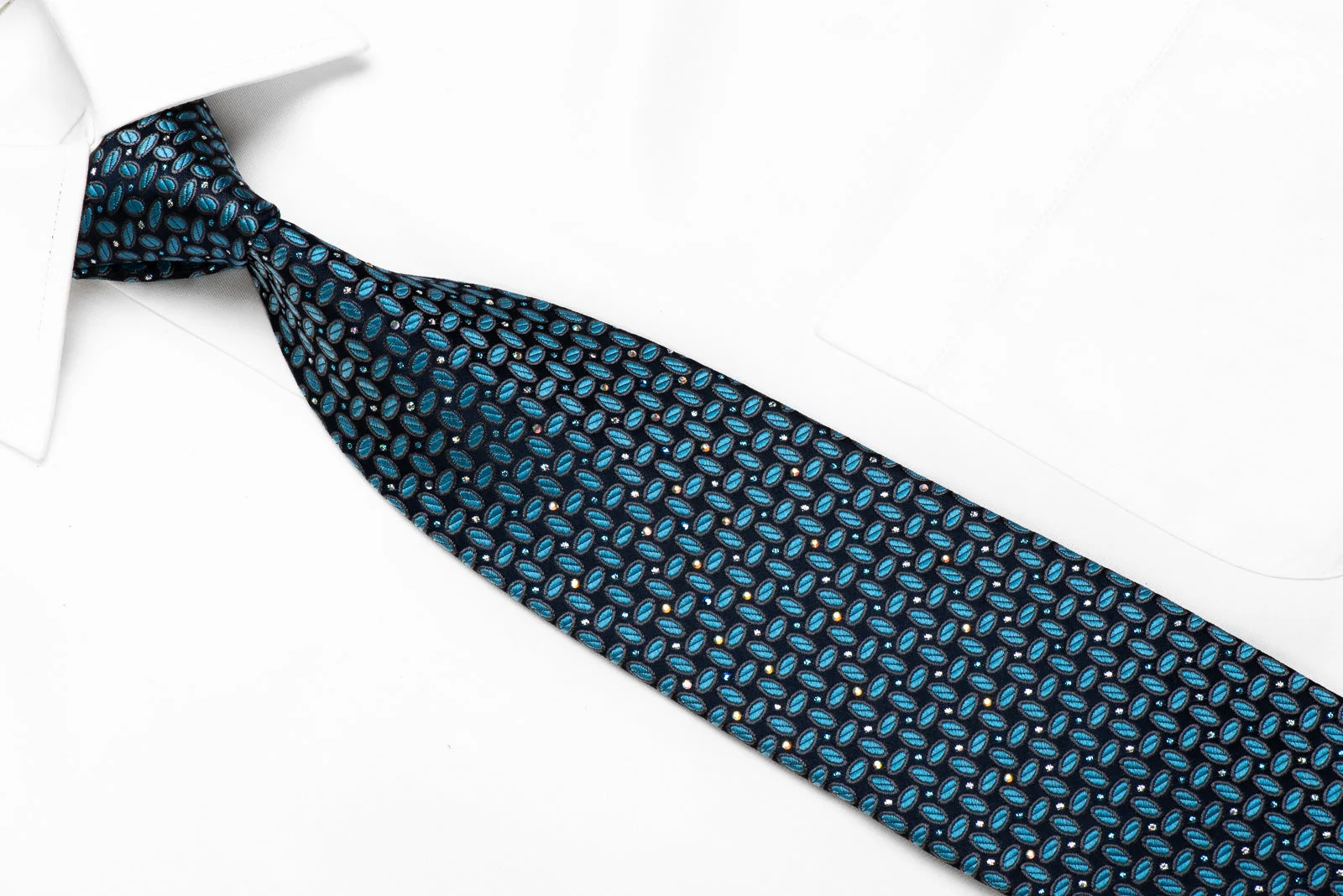 Rogatis Men's Crystal Silk Tie Geometric On Blue With Silver Sparkles - Image 2