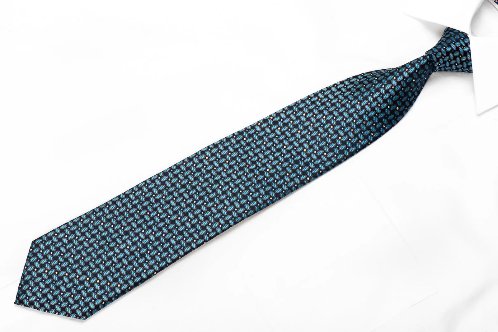 Rogatis Men's Crystal Silk Tie Geometric On Blue With Silver Sparkles - Image 3