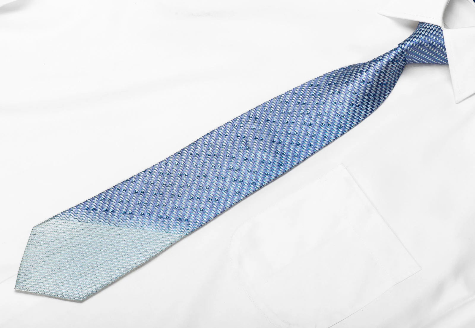 Rogatis Mens Crystal Silk Necktie Blue Geometric Checkered With Blue Sparkles - Image 2