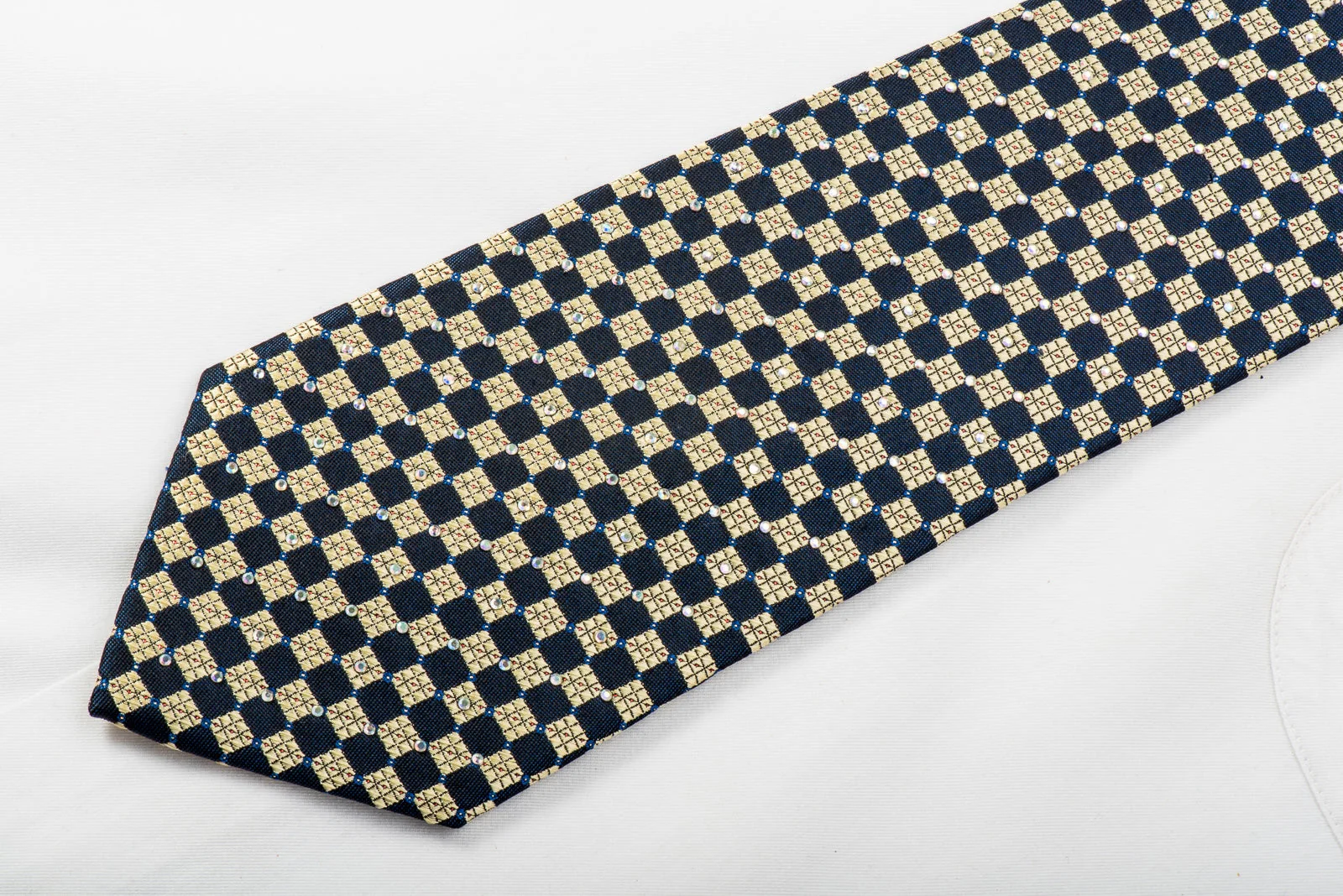 Rogatis Rhinestone Necktie Gold Navy Checkered With Sparkles - Image 3
