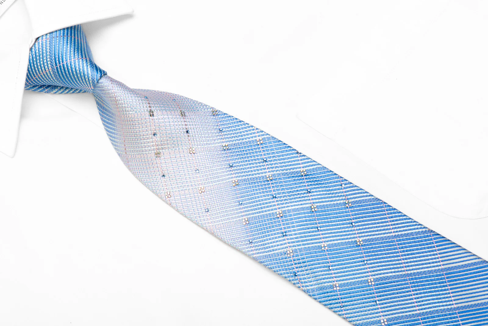 Rogatis Rhinestone Silk Necktie Blue Stripy With Sparkles - Image 2