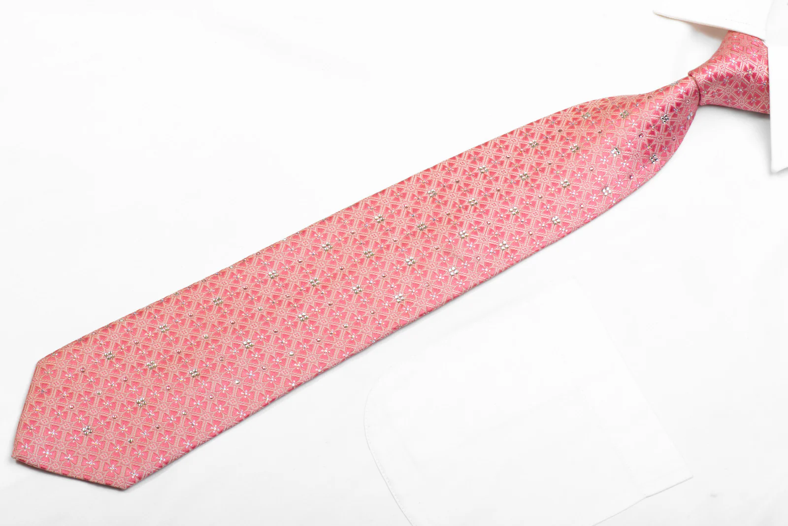 Rogatis Rhinestone Silk Necktie Geometric On Pink With Sparkles - Image 3