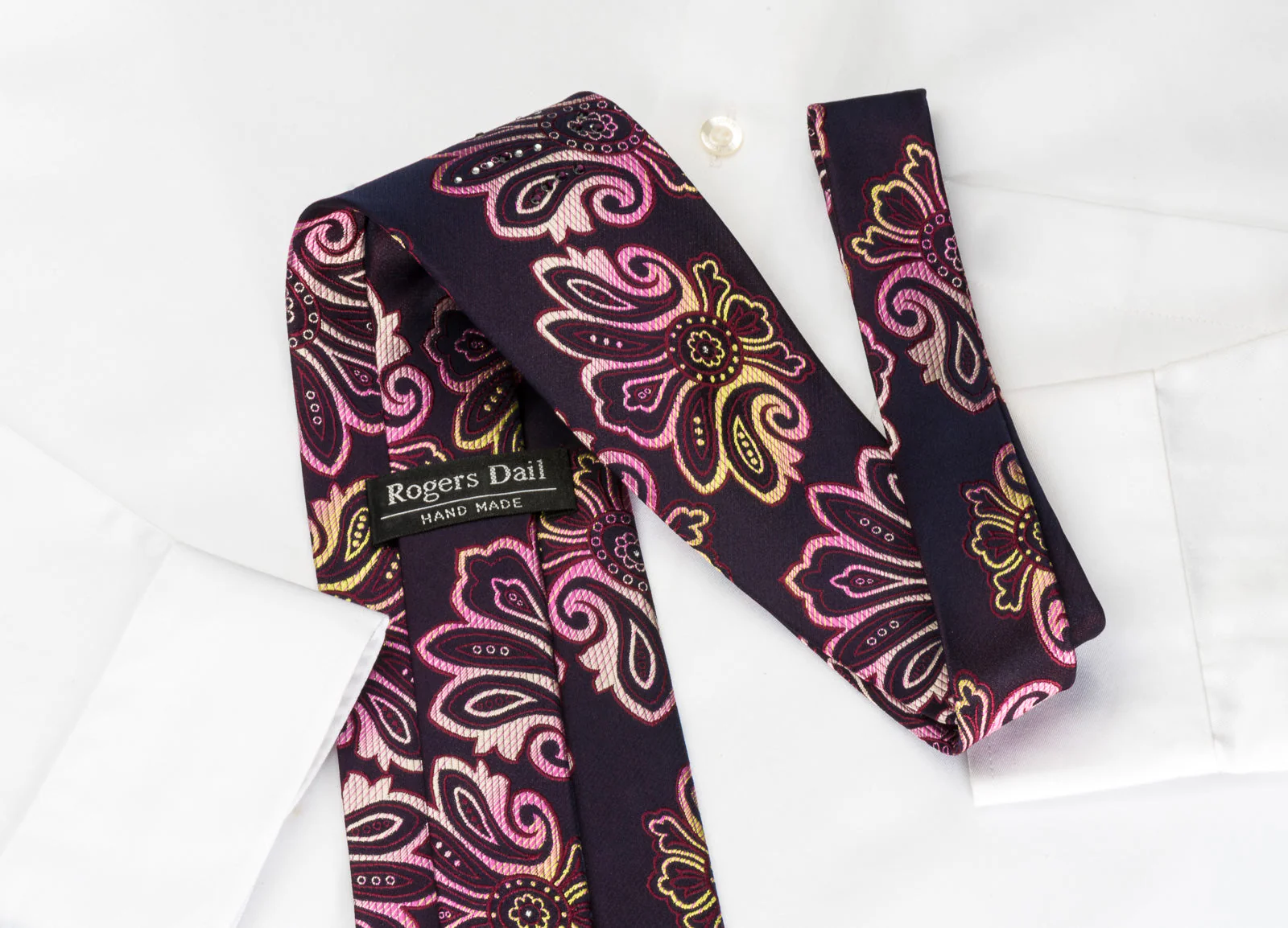 Rogers Dail Rhinestone Silk Necktie Anthemion On Purple With Silver Sparkles - Image 3
