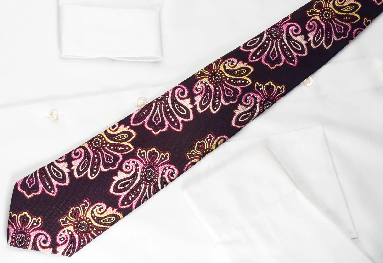 Rogers Dail Rhinestone Silk Necktie Anthemion On Purple With Silver Sparkles - Image 7
