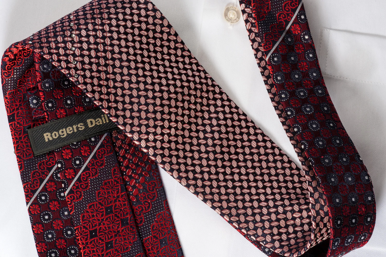 Rogers Dail Rhinestone Silk Necktie Foulard On Burgundy With Silver Sparkles - Image 3
