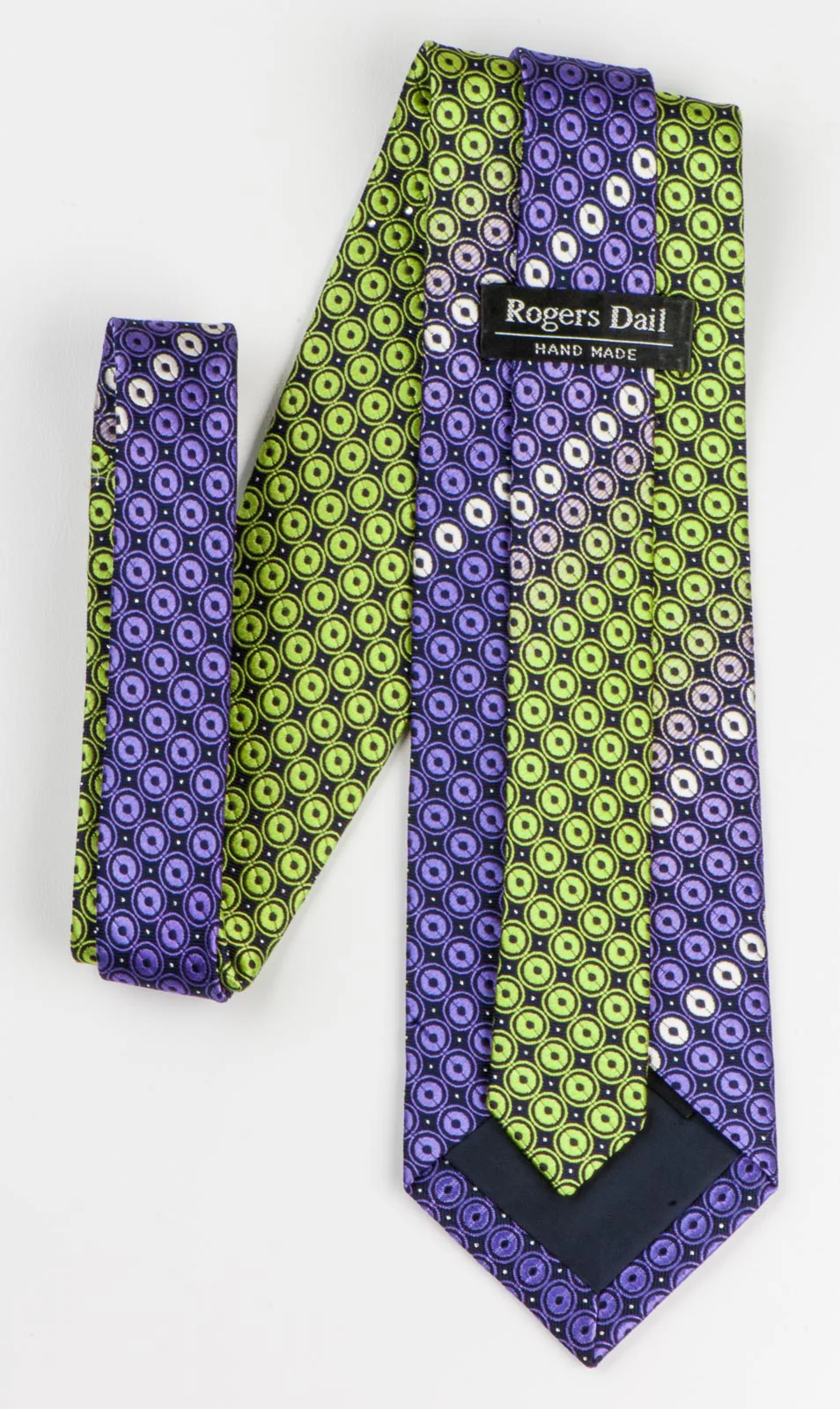 Rogers Dail Silk Neck Tie Purple Green Geometric Dots With Rhinestones - Image 4