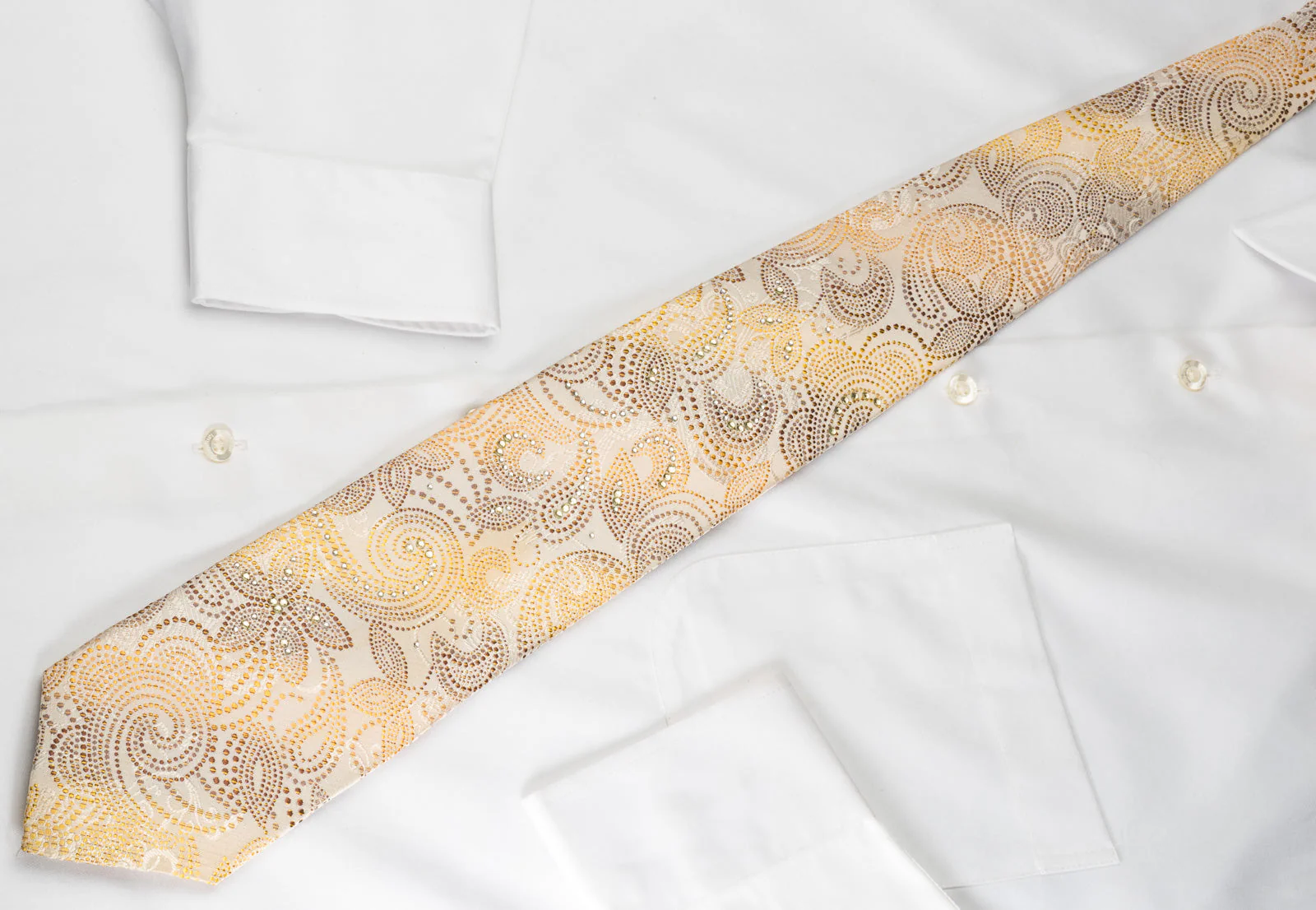 Rogers Dail Silk Tie Brown Orange Paisley On Cream Beige With Sparkling Bling Rhinestones - Image 8