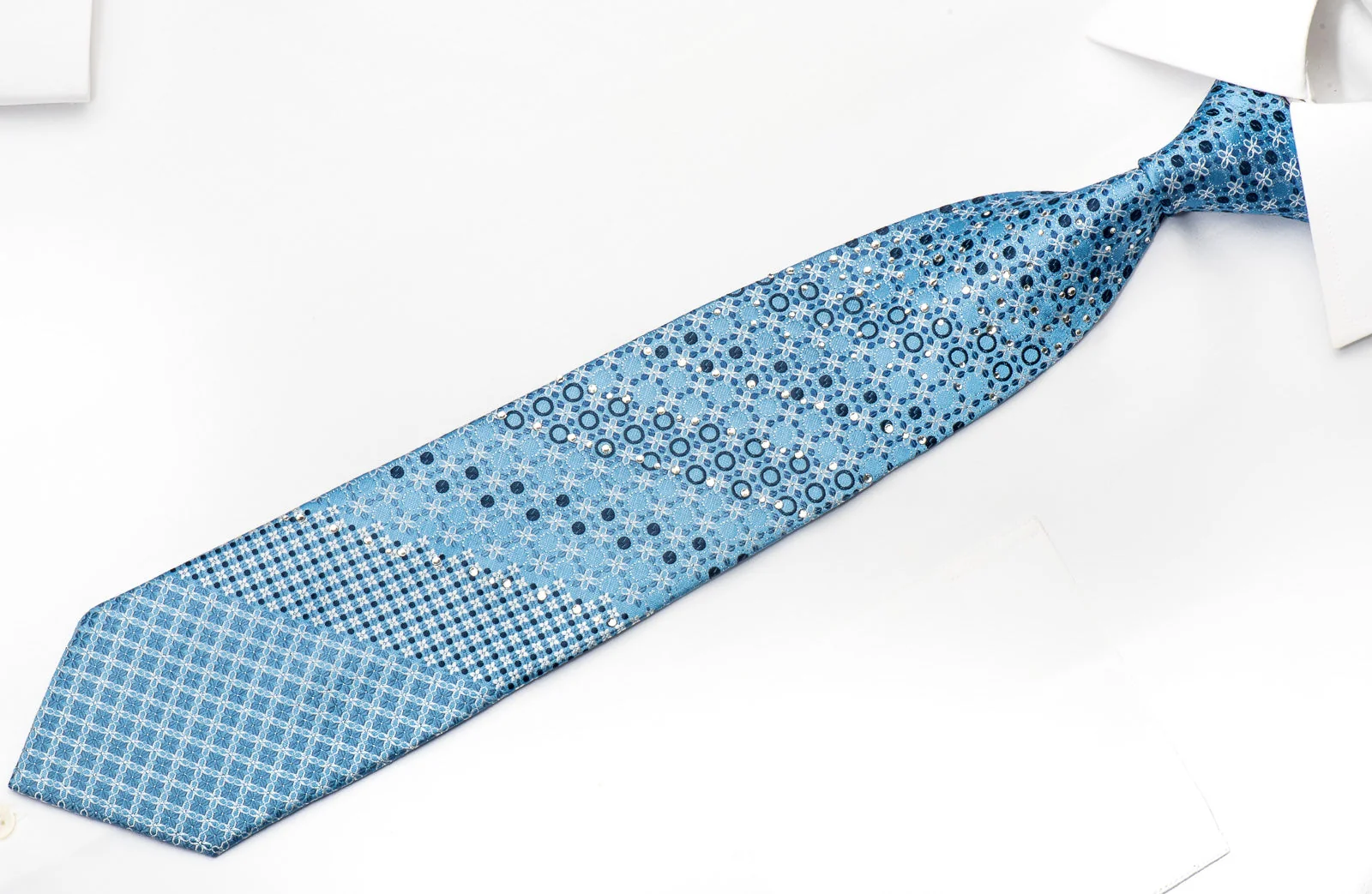 Romario Manzini Men's Silk Tie Floral On Blue Sparkling With Rhinestones - Image 3