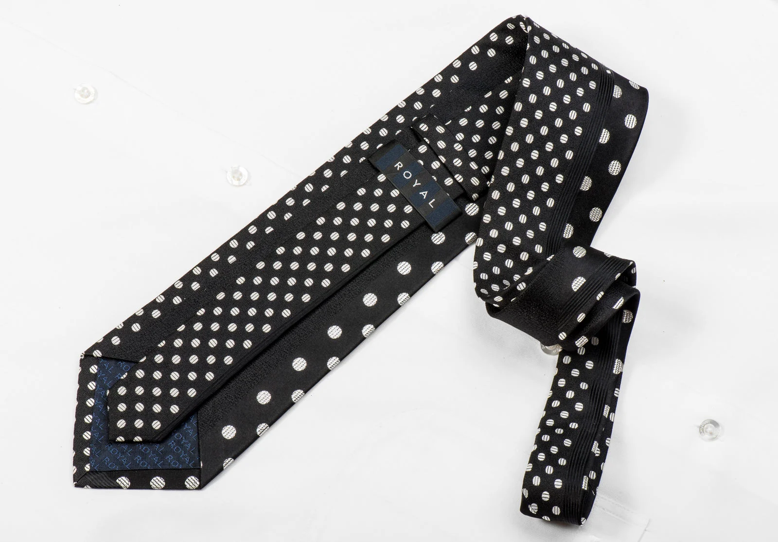 Royal Men's Crystal Silk Tie Silver Dots On Black With Silver Sparkles - Image 4