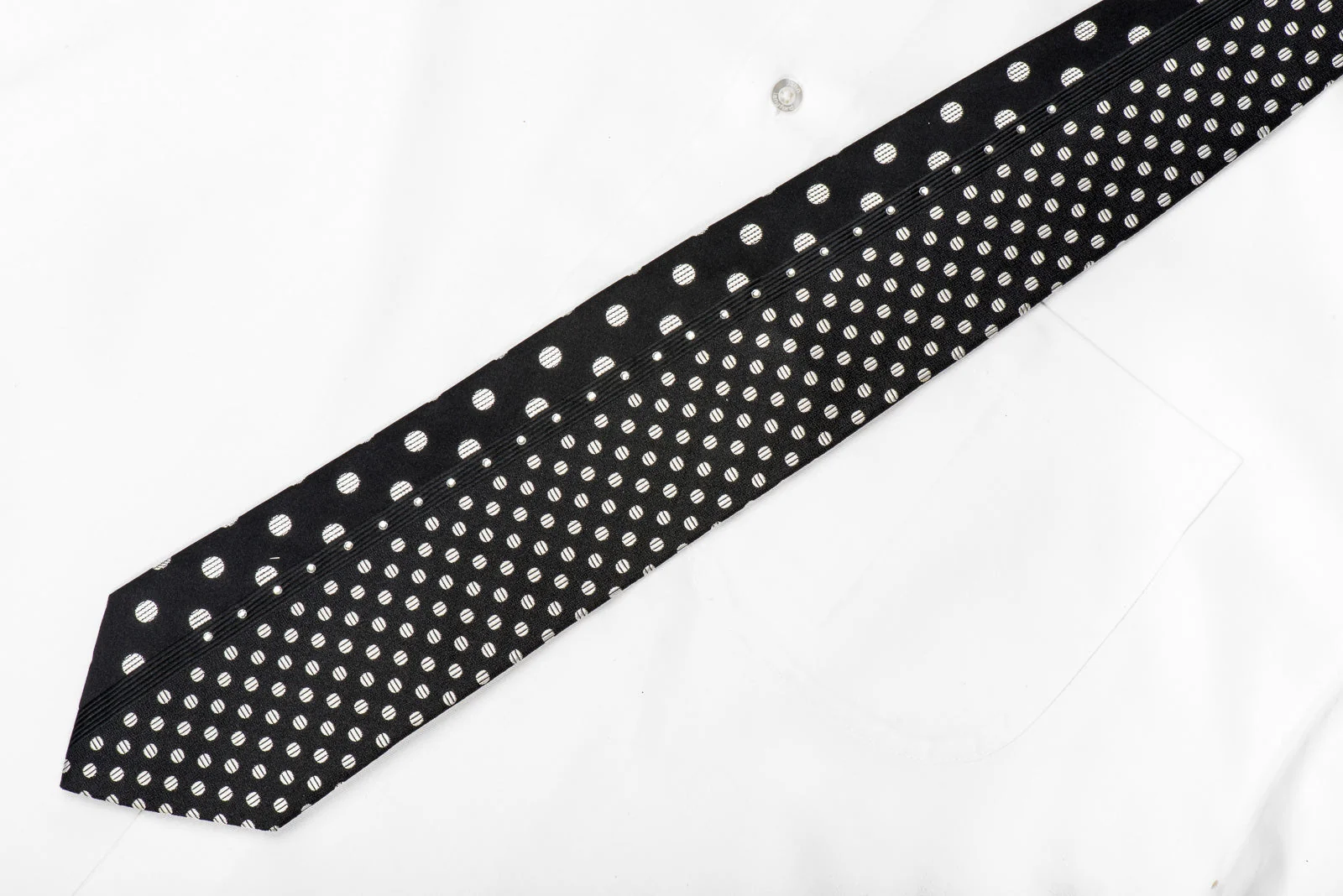 Royal Men's Crystal Silk Tie Silver Dots On Black With Silver Sparkles - Image 5