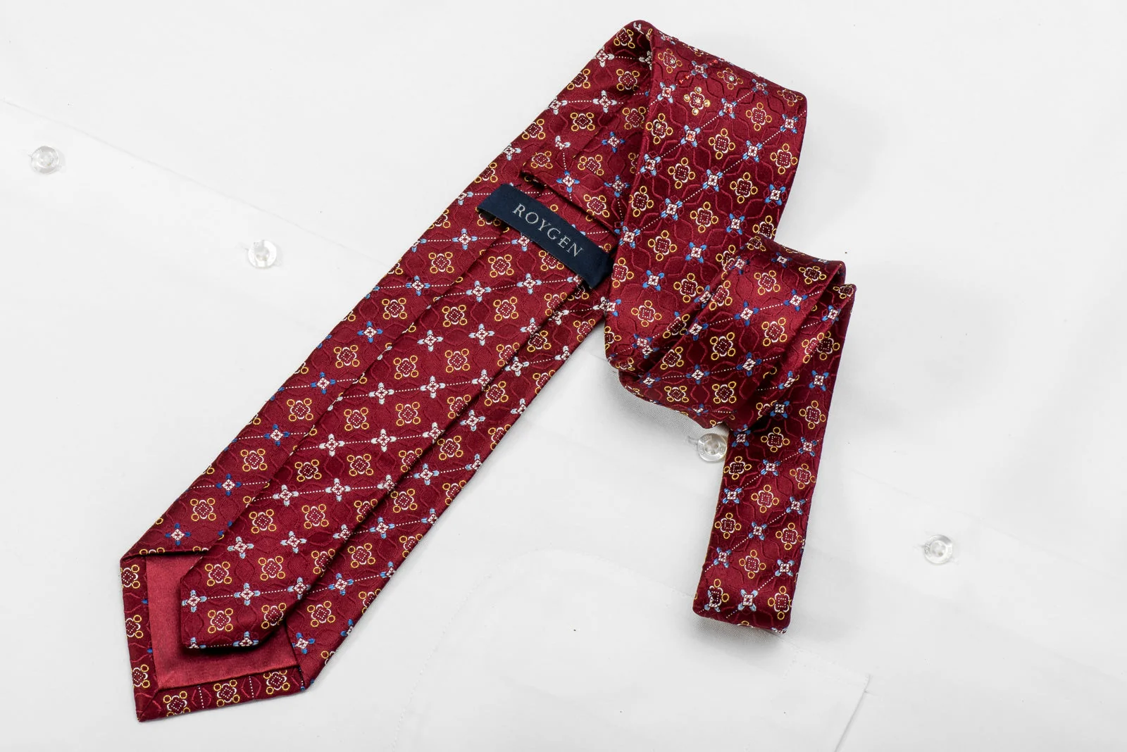 Roygen Men's Crystal Silk Necktie Geometric On Burgundy With Silver Sparkles - Image 4