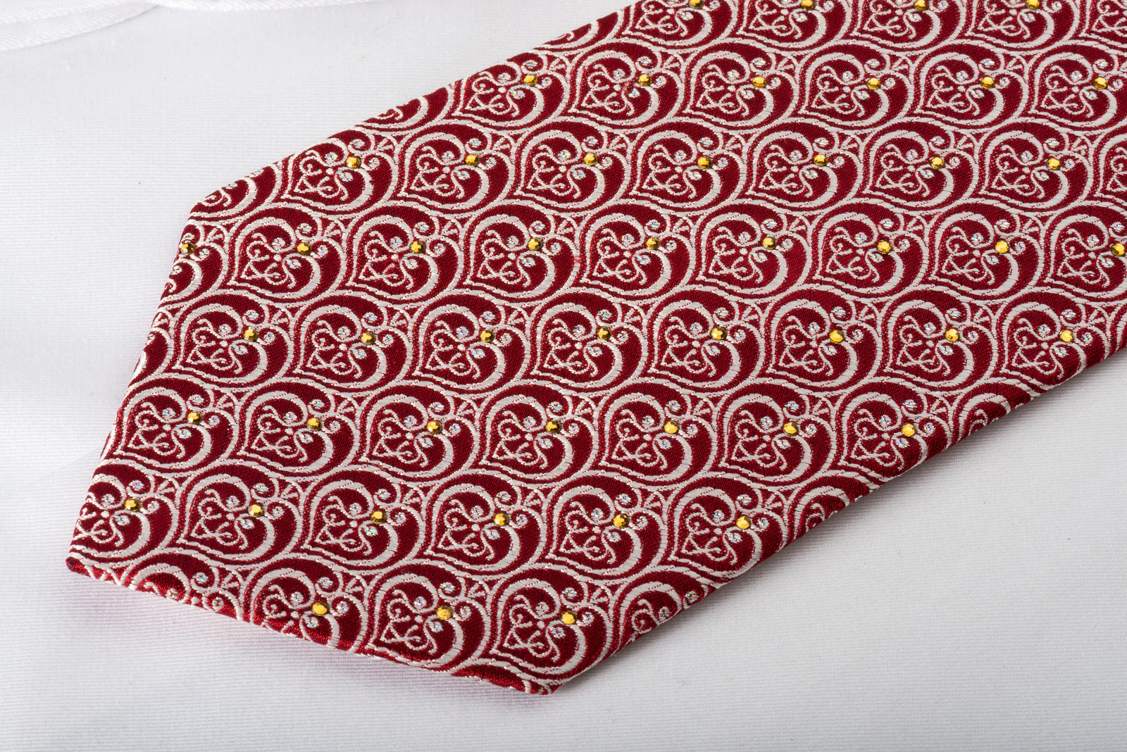 Roygen Silk Rhinestone Necktie Baroque On Red With Sparkles - Image 5